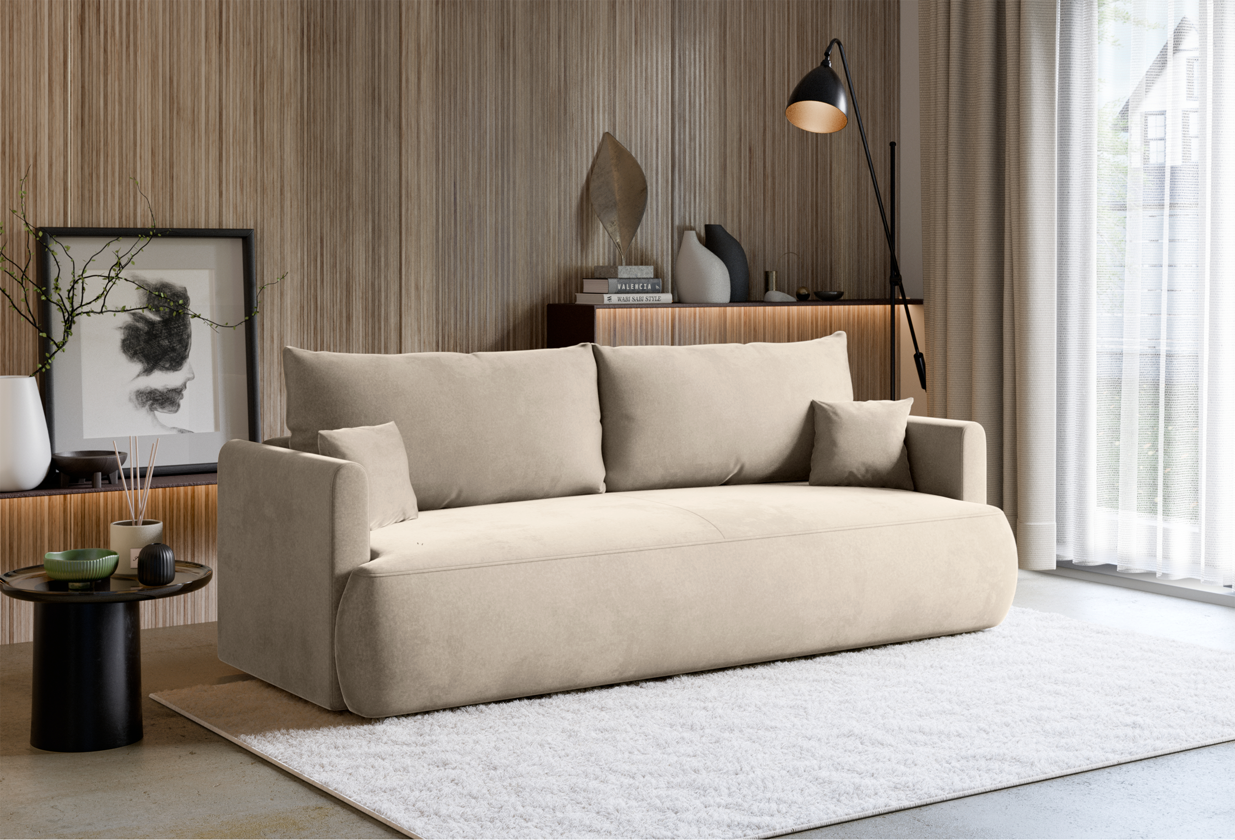 selsey-ovo-mini-drei-sitzer-schlafsofa-mit-stauraum-hellbeiger-samt image 4