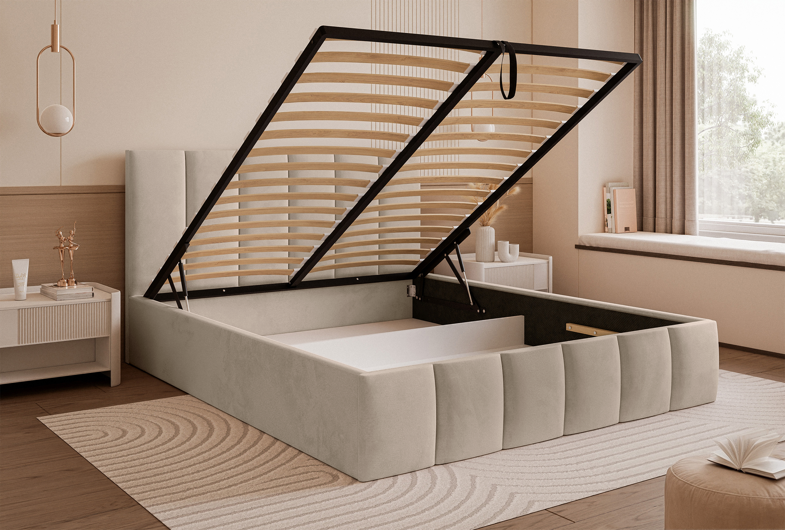 selsey-sarafino-polsterbett-140x200-cm-mit-bettkasten-beige-samt-metallrahmen image 4