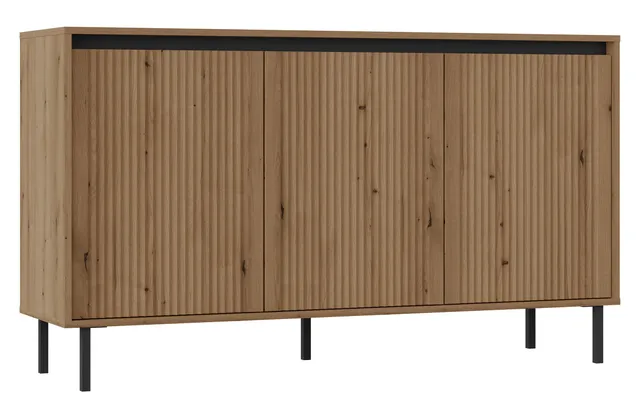 selsey-osaka-dreht-r-kommode-149-cm-eiche-evoke-mit-geriffelten-fronten-schwarze image 1