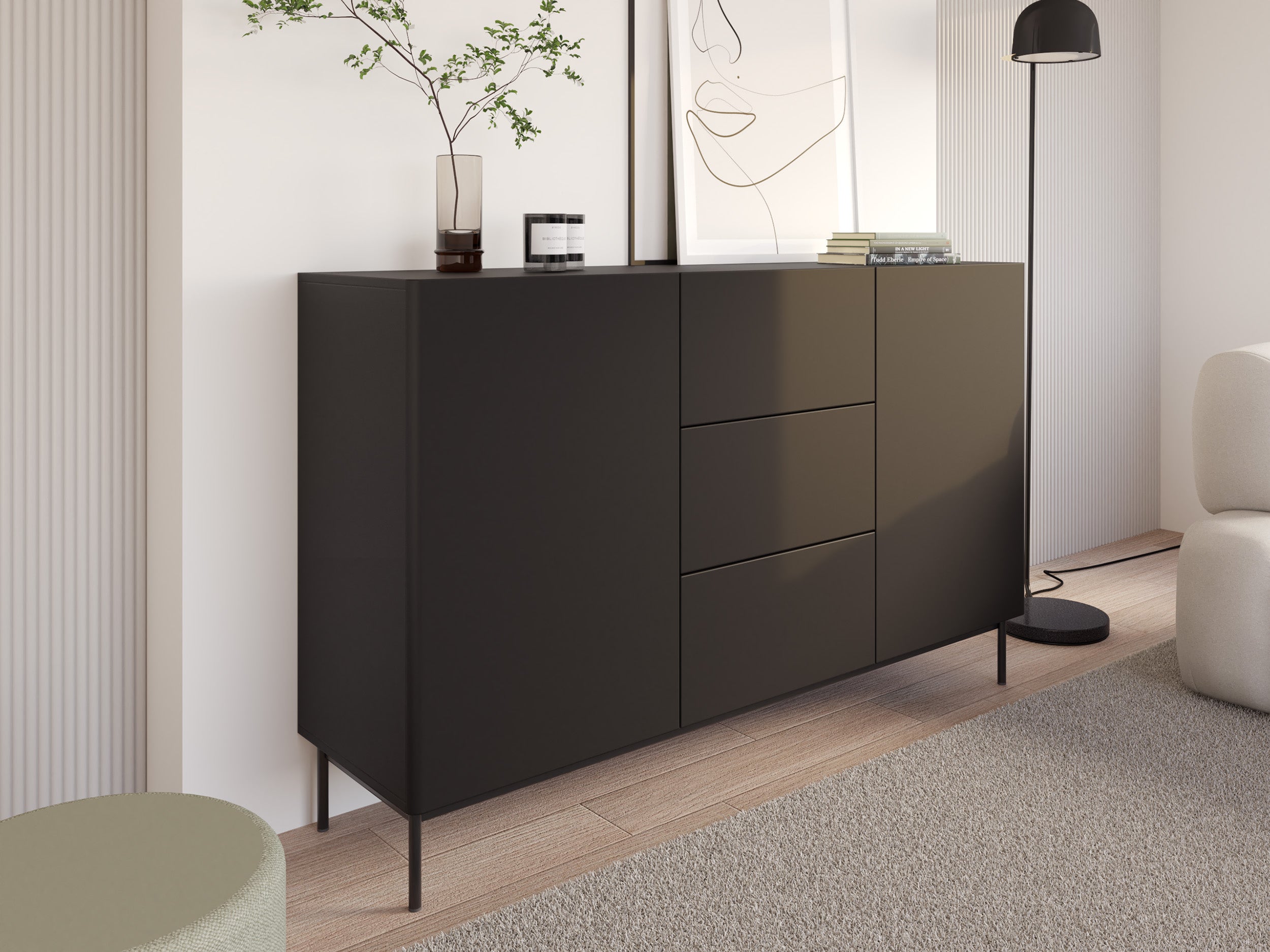selsey-olio-zweit-rige-kommode-mit-3-schubladen-160-cm-schwarz image 2