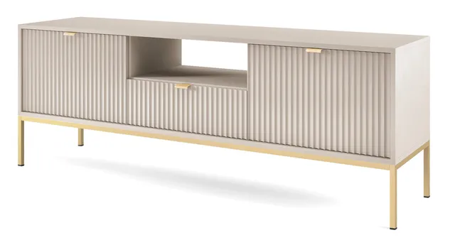 selsey-vellore-tv-schrank-154-cm-kaschmir-mit-geriffelten-fronten-und-goldenem-g image 1