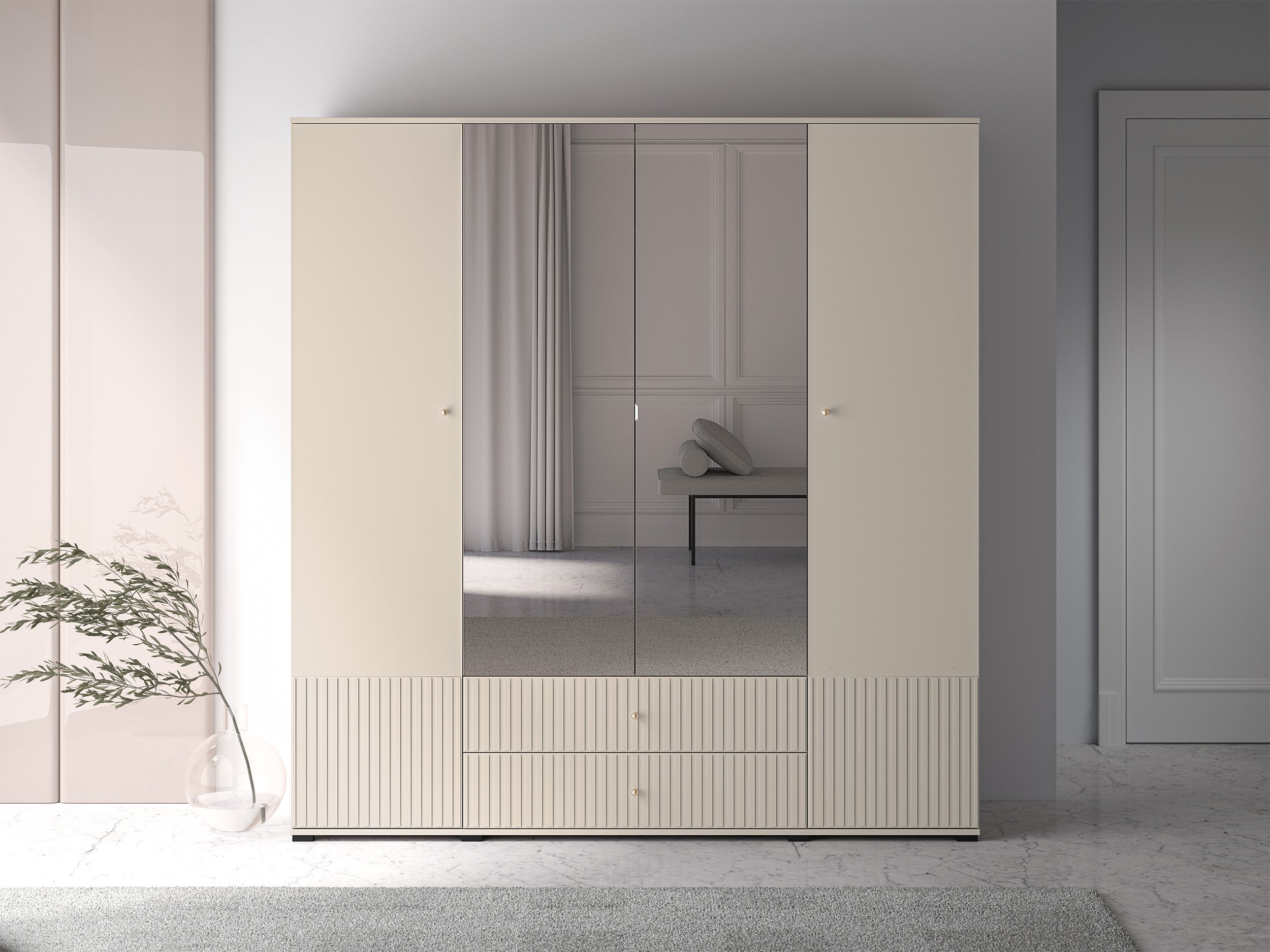 selsey-caletto-viert-riger-schrank-200-cm-mit-spiegel-beige-lamellen image 2