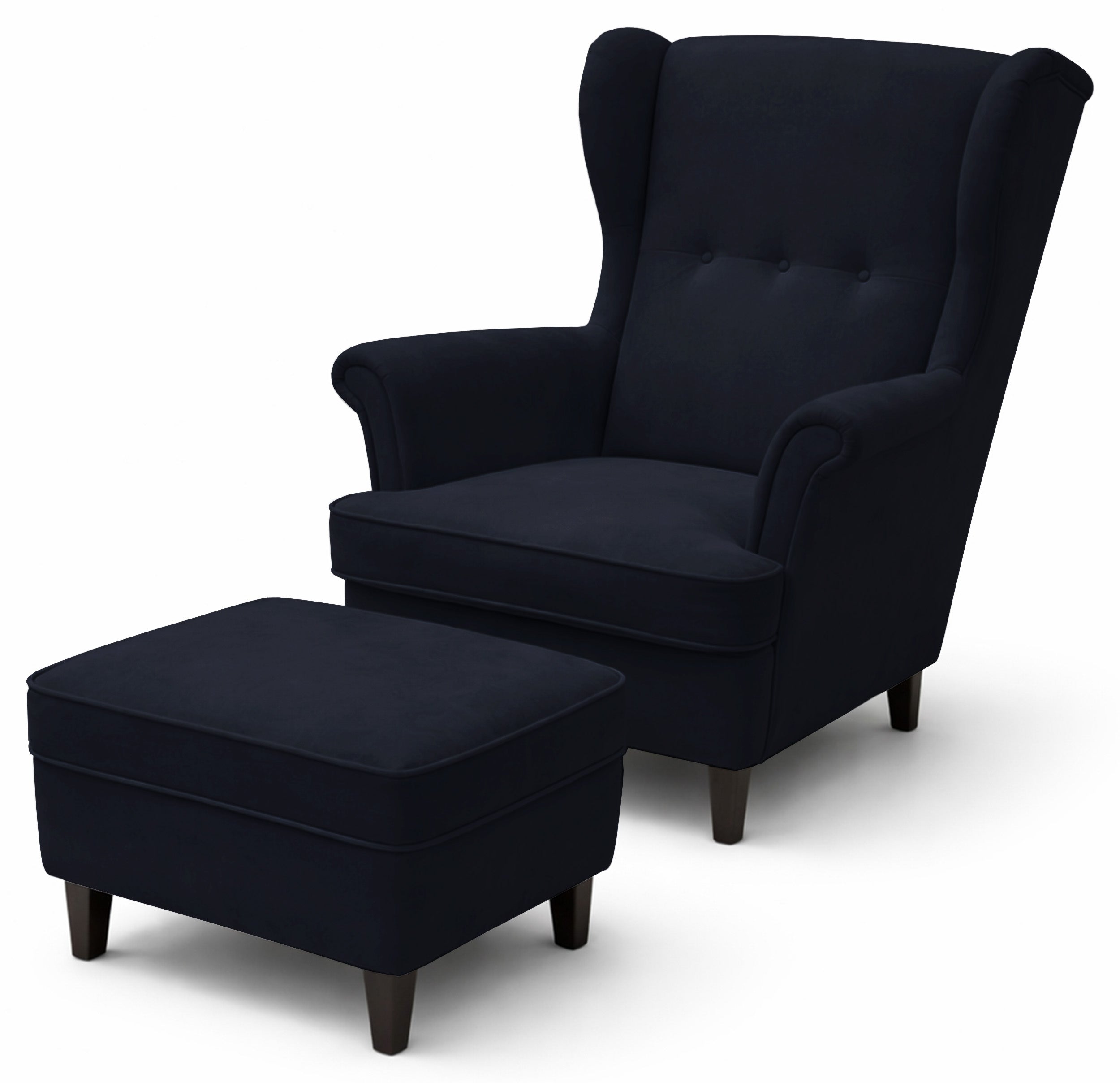 selsey-malmello-ohrensessel-mit-fu-hocker-marineblauer-samt-schwarze-beine image 1