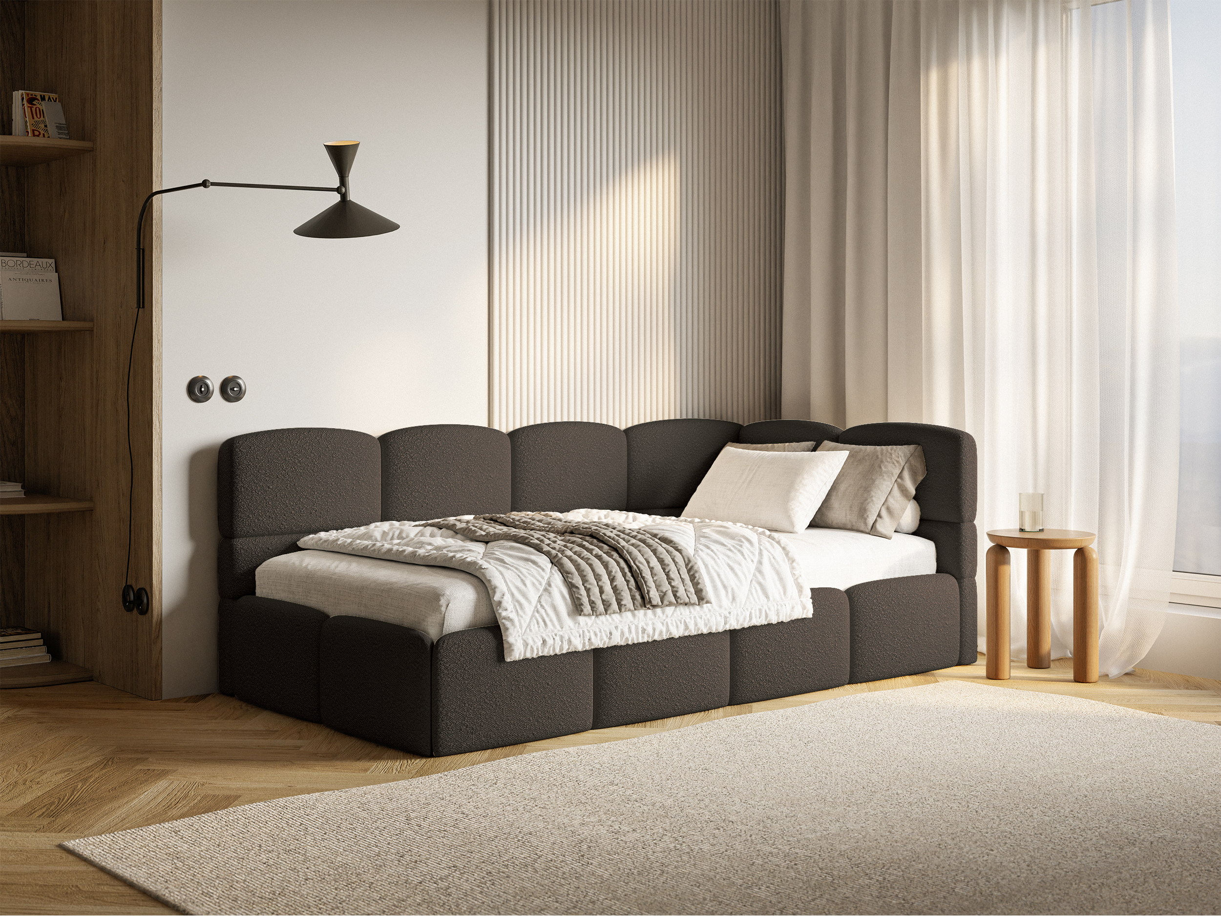 selsey-cloudy-jugendbett-90x200-cm-rechtsseitig-mit-stauraum-und-braunen-boucl-g image 2