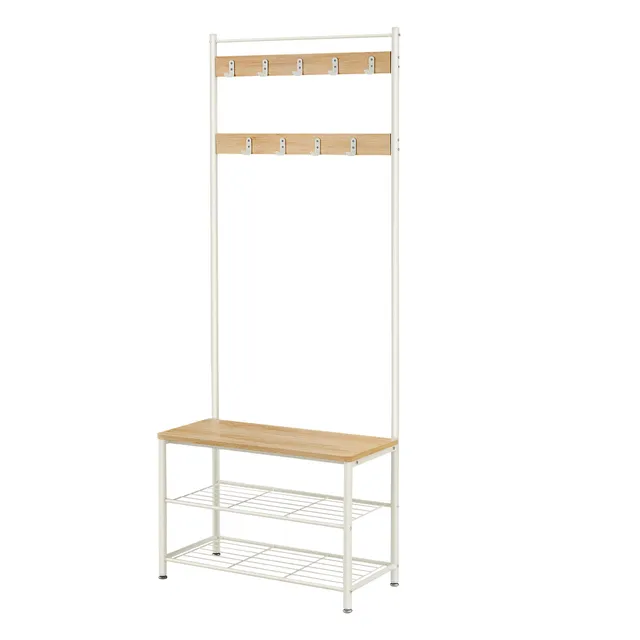 vasagle-garderobenst-nder-mit-schuhregal-und-9-haken-h-he-175-cm-eichenfarben-we image 1