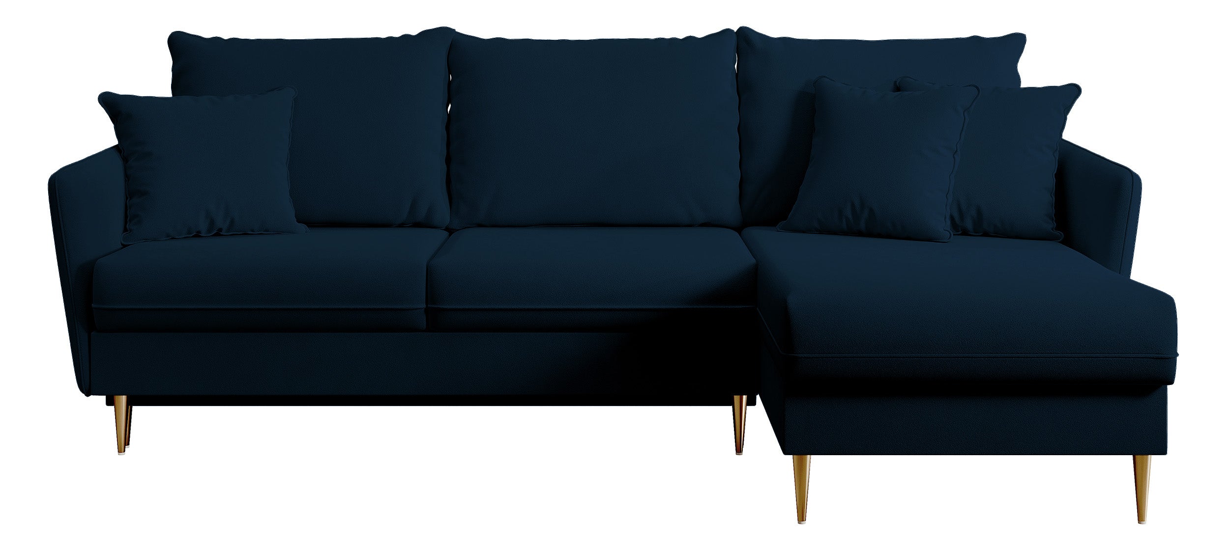 selsey-volio-ecksofa-mit-schlaffunktion-samtig-blau-wasserabweisend-mit-goldenen image 1
