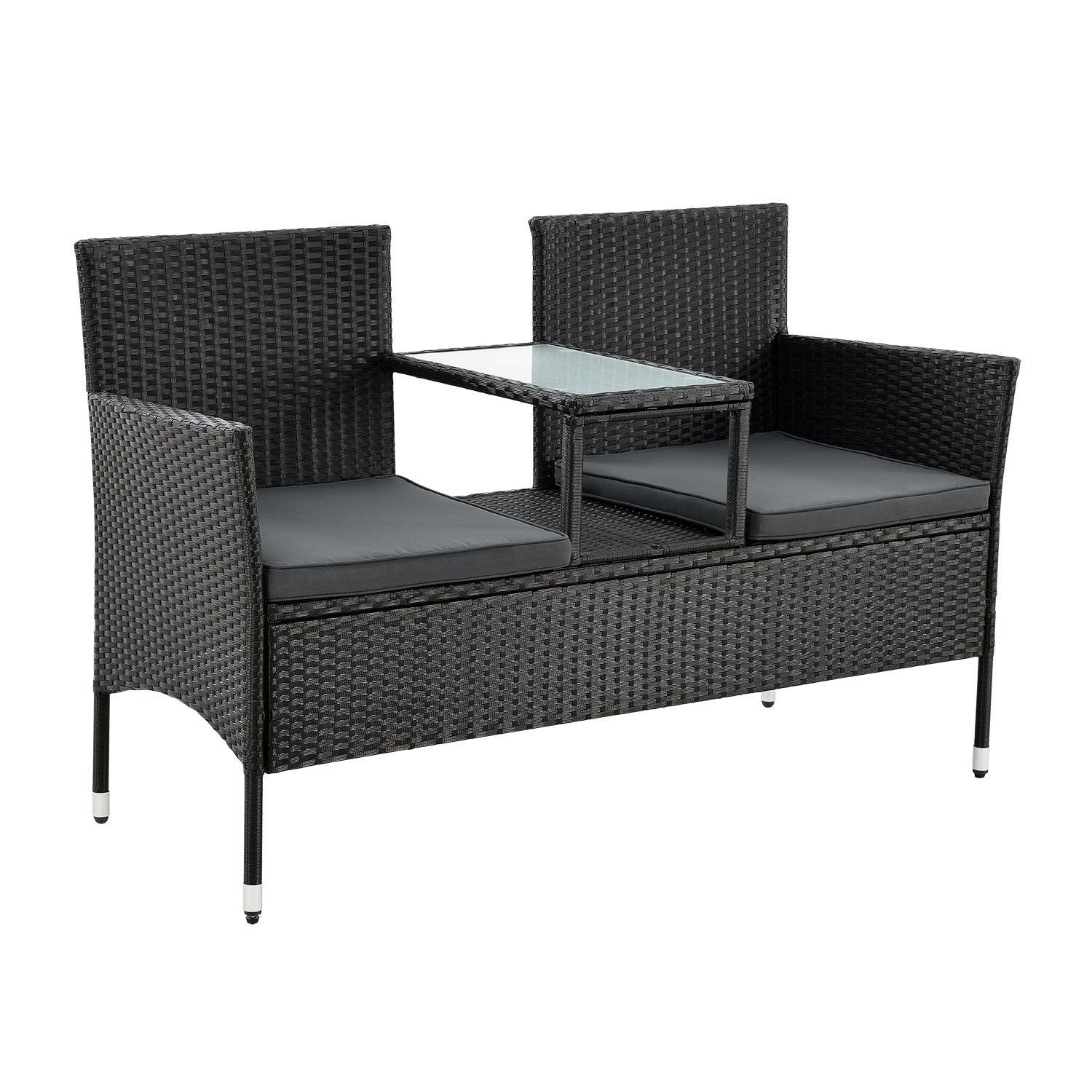 juskys-polyrattan-sitzbank-monaco-2-sitzer-schwarz-mit-tisch image 1