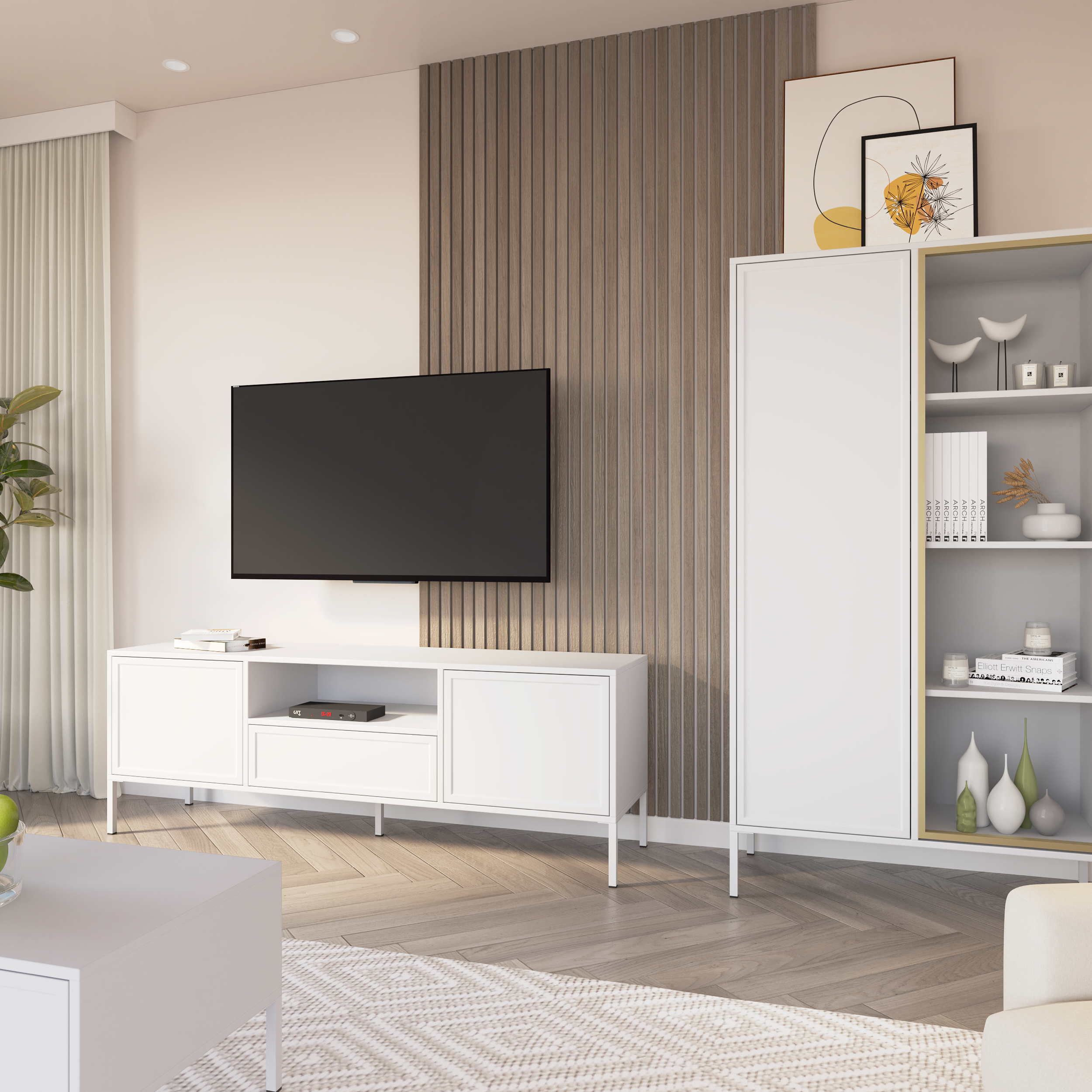 selsey-velveto-tv-schrank-160-cm-zweifl-gelig-mit-schublade-und-nische-wei image 4