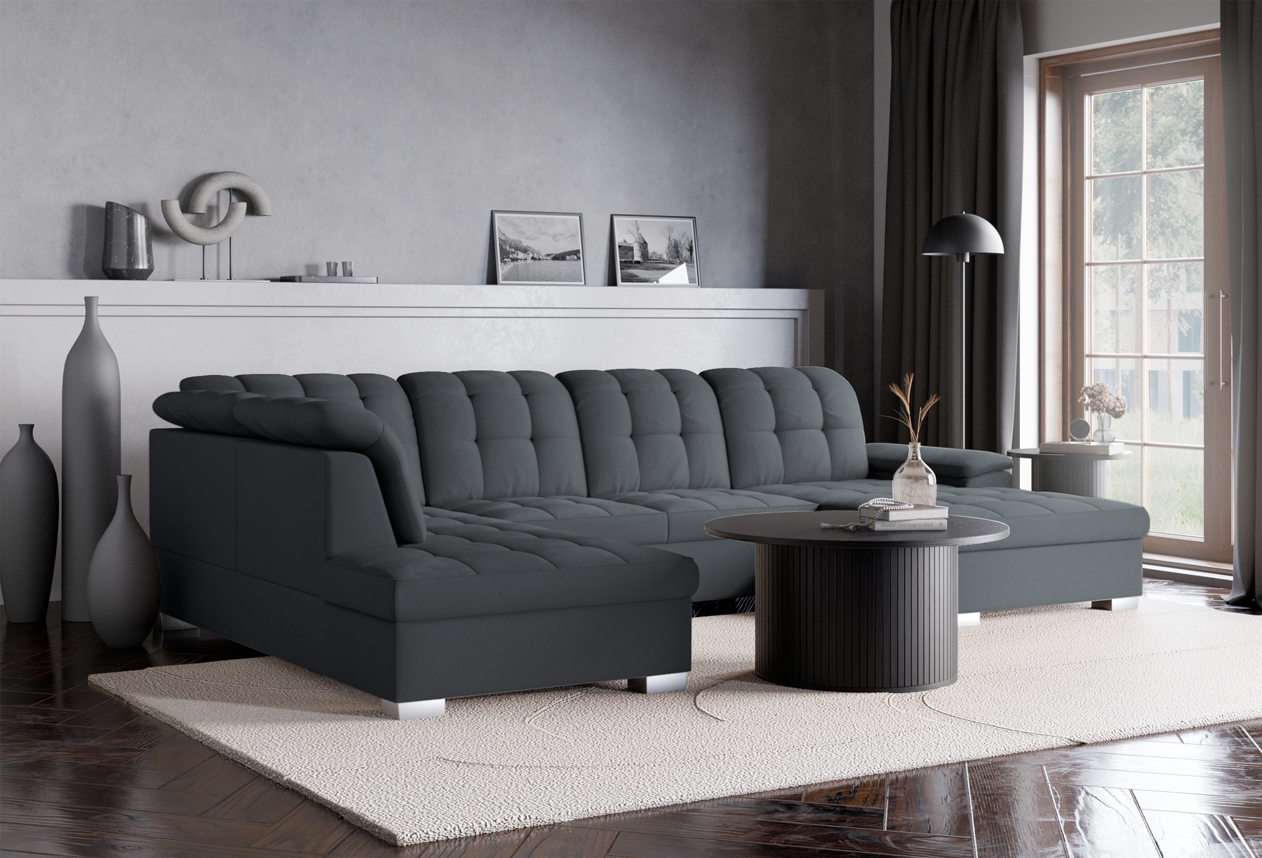 selsey-jamaal-ecksofa-u-form-rechts-dunkelgrau-geflecht-mit-schlaffunktion-und-s image 3