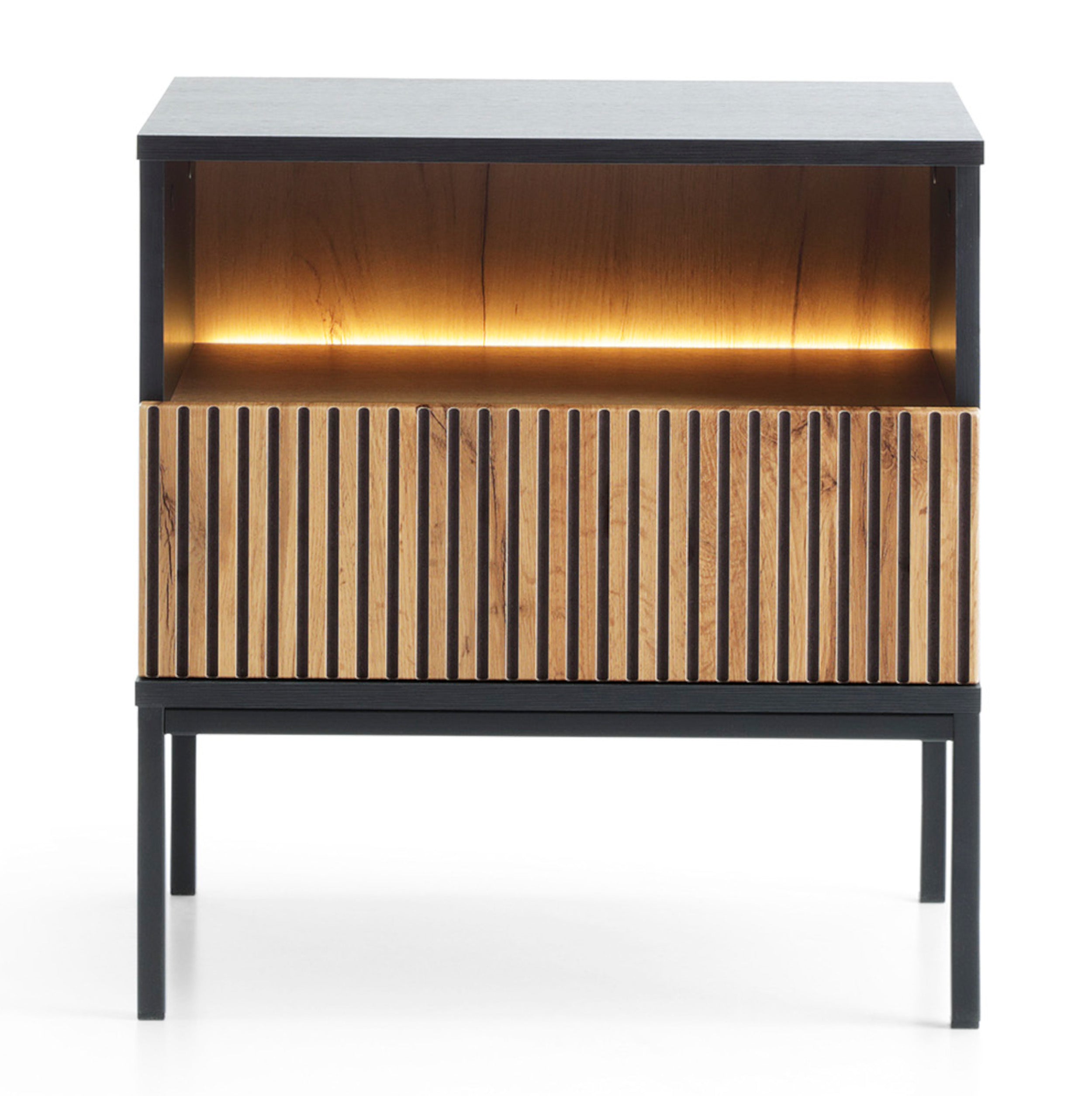 selsey-tosena-nachttisch-54-cm-schwarz-wotan-eiche-mit-schublade-und-led image 3