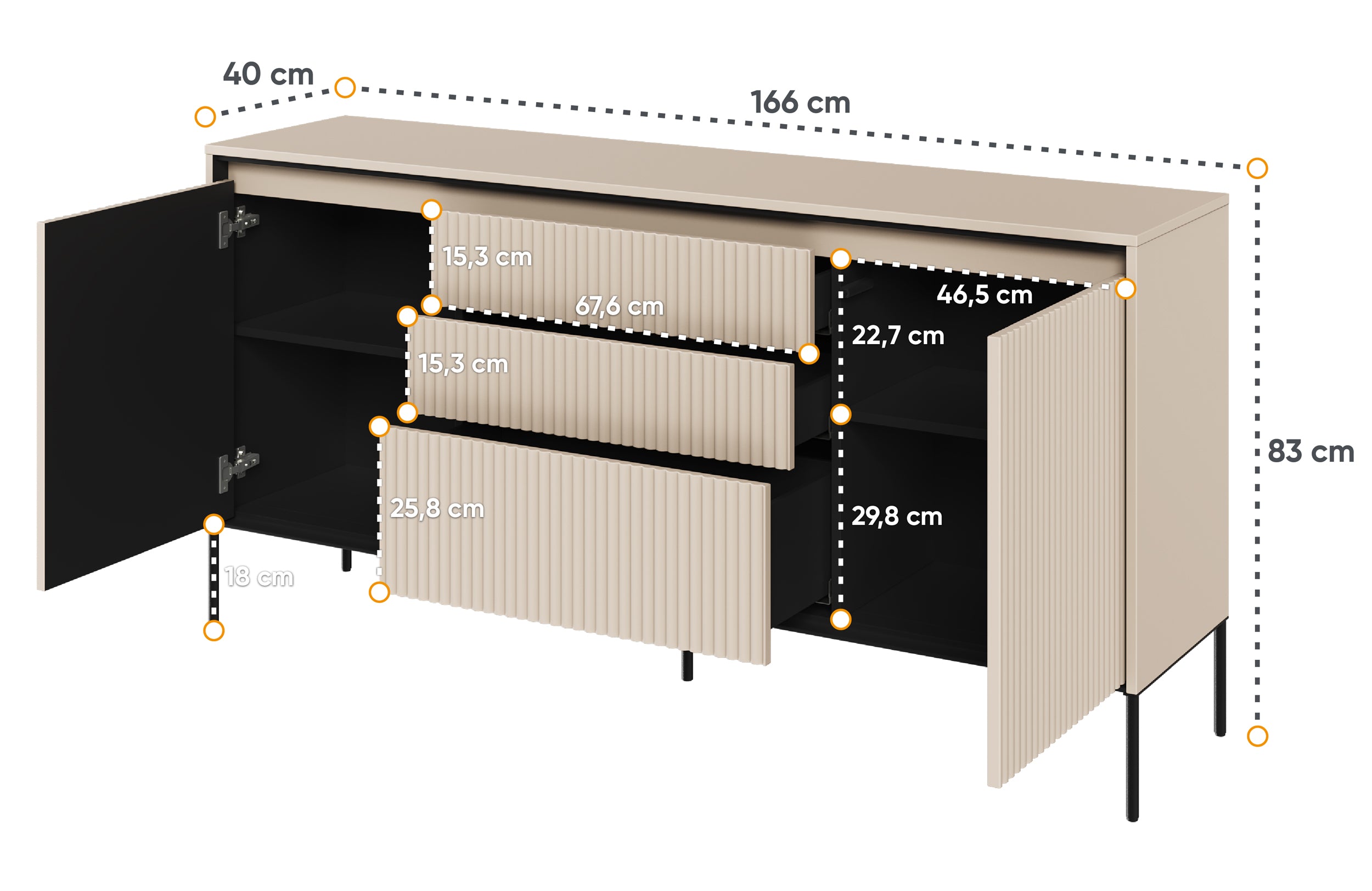 selsey-trend-166-cm-kommode-zweiteilig-mit-3-schubladen-und-led-beige image 4