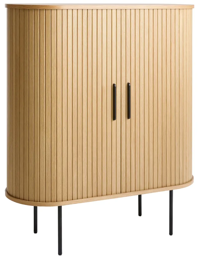 selsey-gativel-hohe-kommode-100-cm-mit-glashaltern-lamellen-eiche-natur image 1