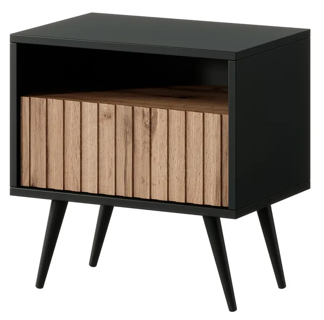 selsey-bello-nachttisch-mit-schublade-und-lamellenfront-schwarz-wotan-eiche image 1