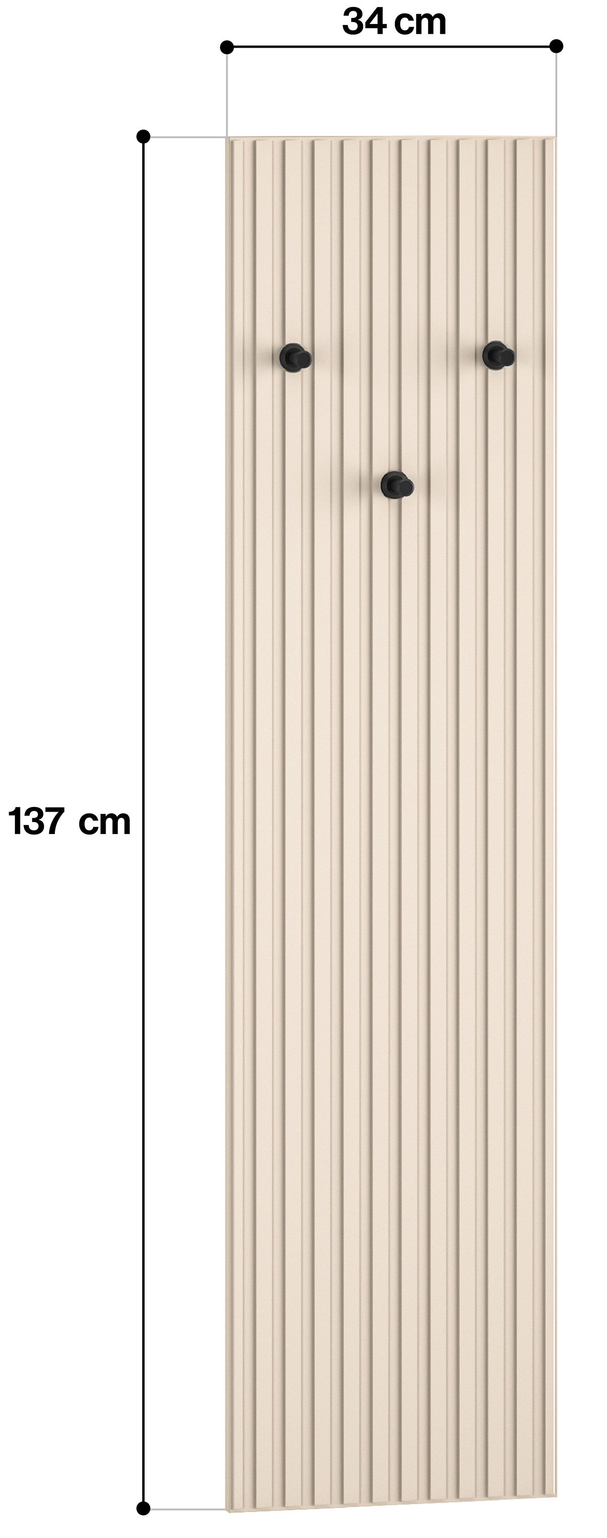 selsey-caletto-wandgarderobe-34-cm-beige-lamellen-mit-3-schwarzen-haken image 4