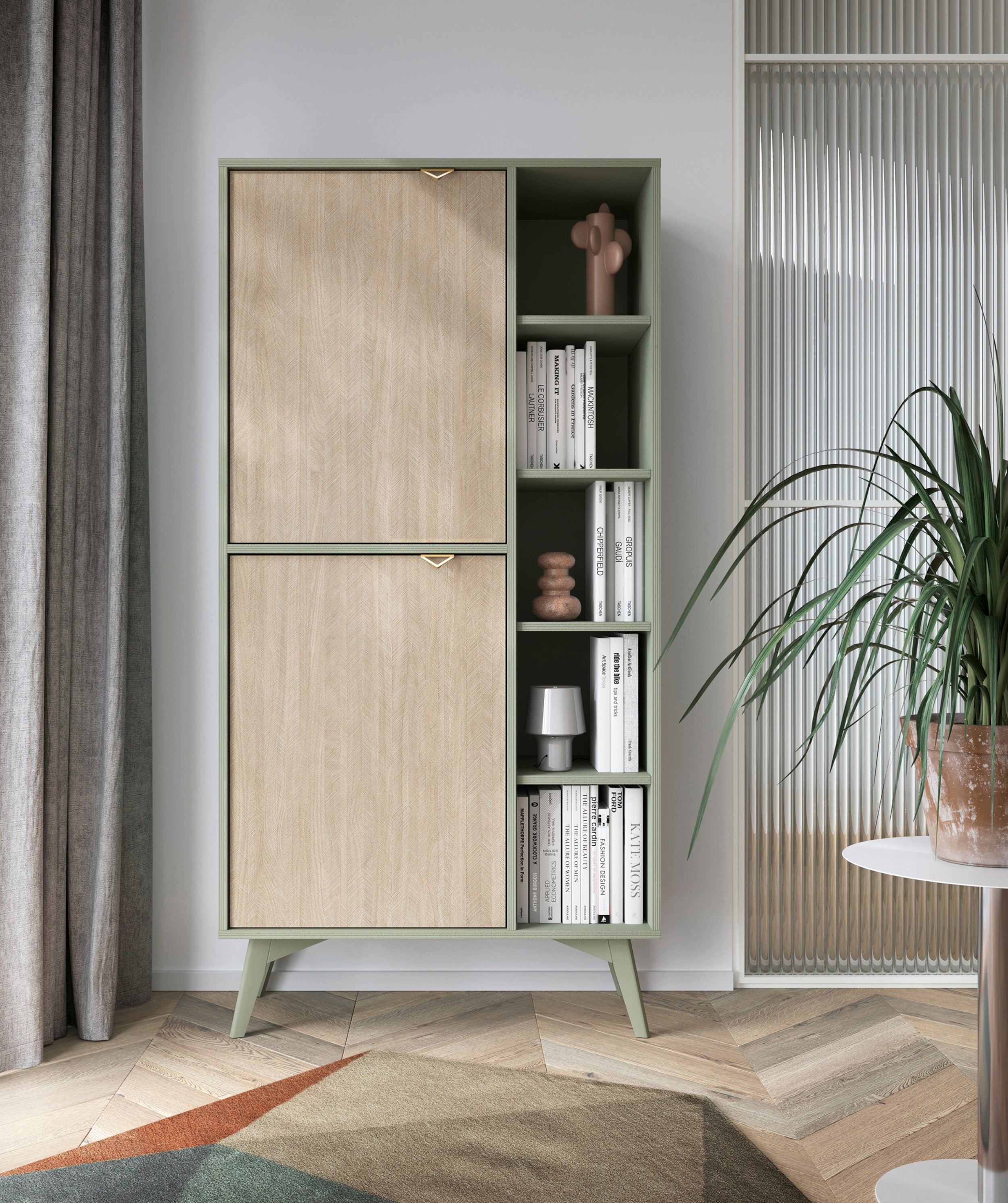 selsey-favoria-regal-mit-zwei-t-ren-80-cm-eukalyptus-fischgr-t-scandi-goldgriffe image 2