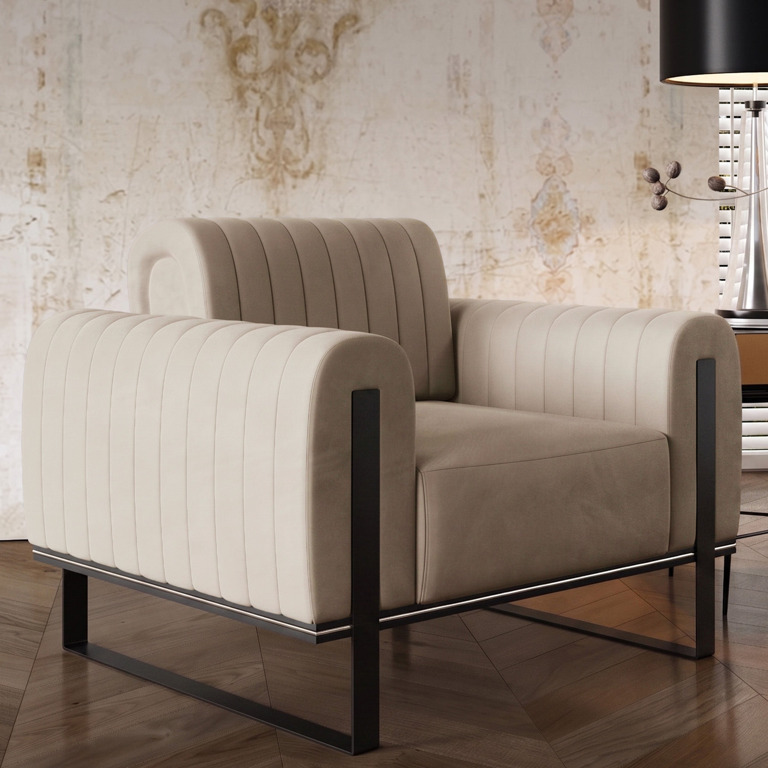 selsey-parissa-schalensitz-sessel-hellbeige-samt-schwarze-beine image 2