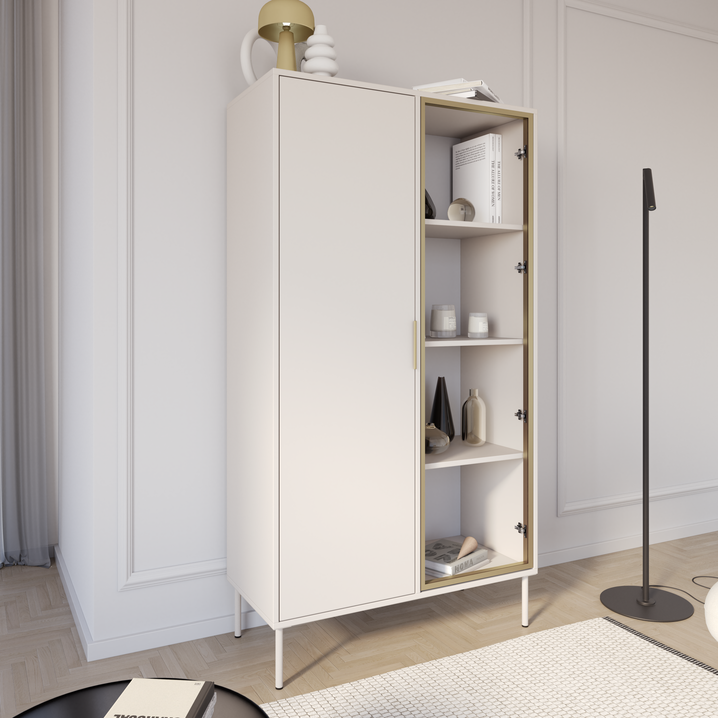selsey-vena-zweifl-geliger-vitrinenschrank-90-cm-mit-kaschmirfarbener-glasfront image 4