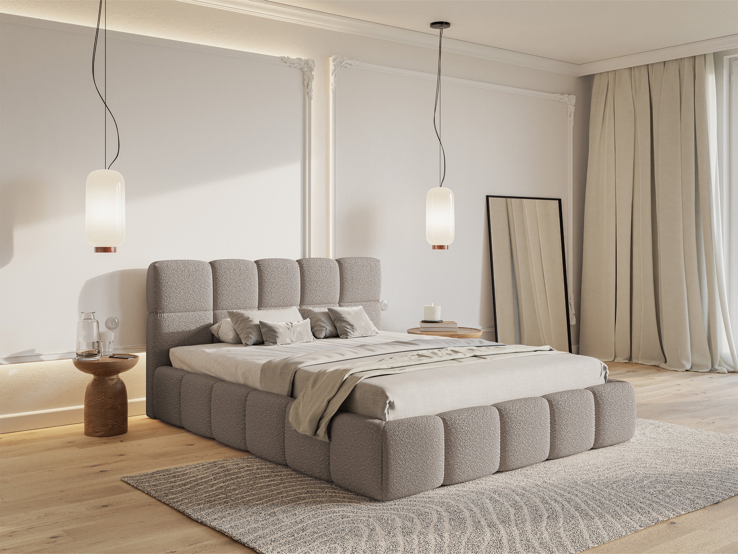 selsey-cloudy-gepolstertes-bett-200x200-cm-mit-stauraum-hellgraues-boucl image 2