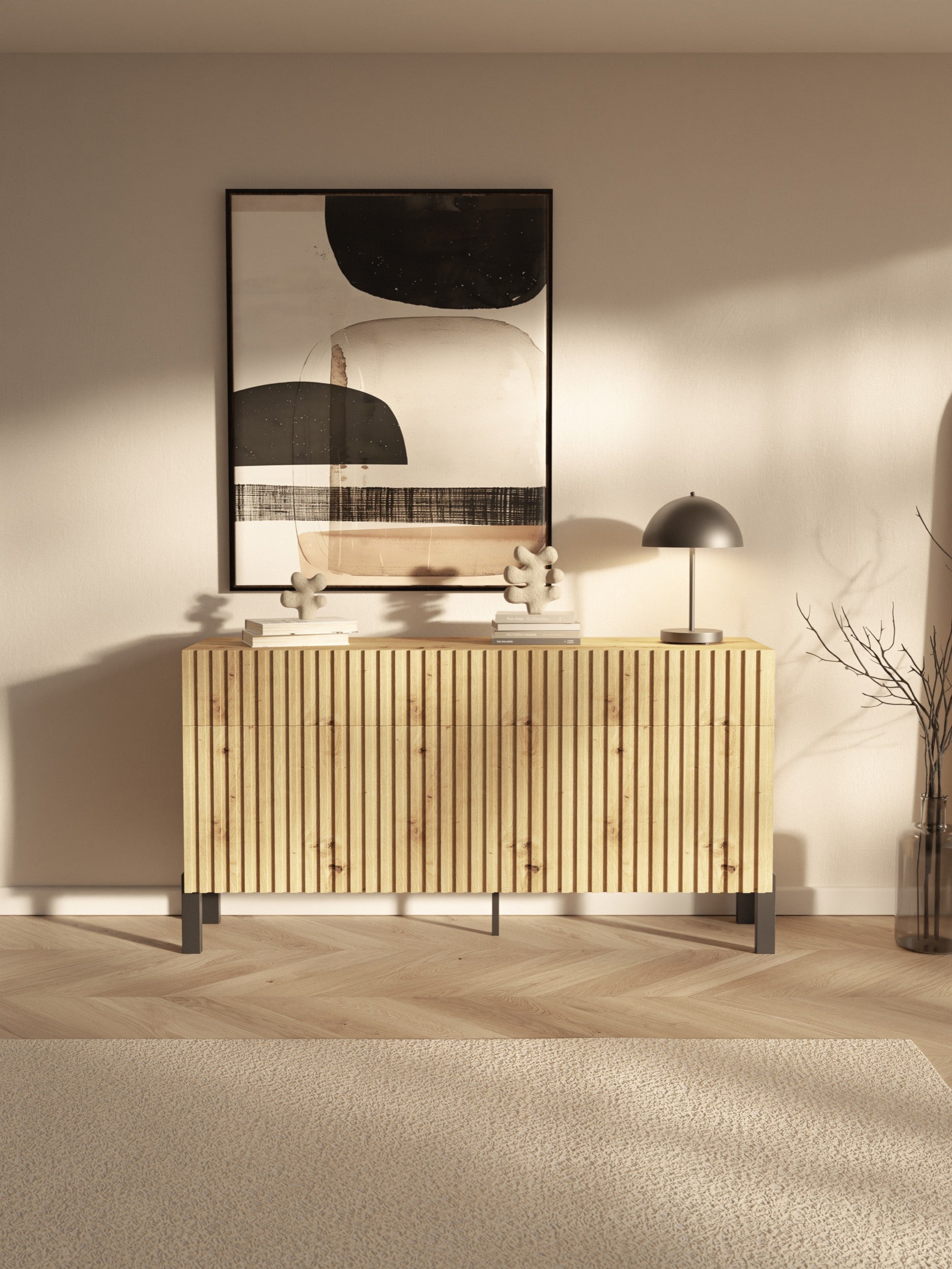 selsey-telire-dreht-r-kommode-154-cm-mit-3-schubladen-lamellenfront-artisan-eich image 2