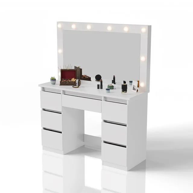 juskys-schminktisch-lilia-wei-mit-spiegel-led-und-7-schubladen image 1