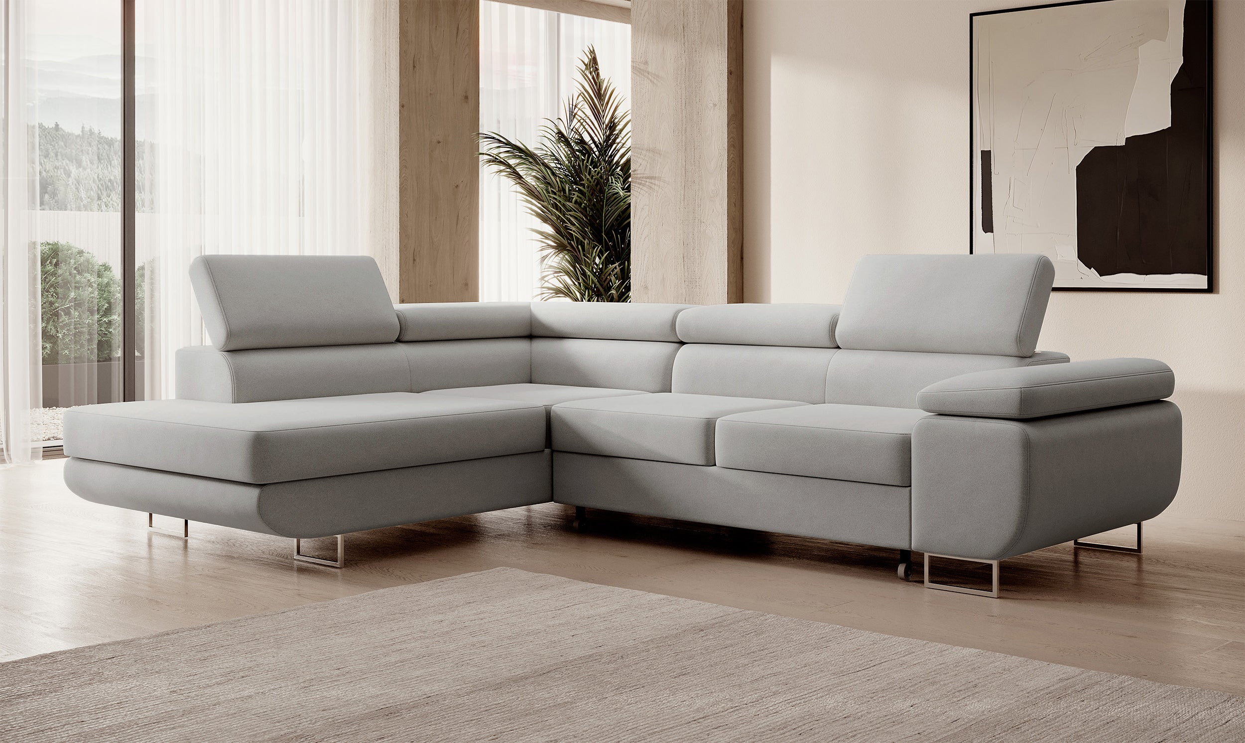 selsey-stevil-ecksofa-mit-schlaffunktion-l-form-links-mit-stauraum-grauer-samt image 2