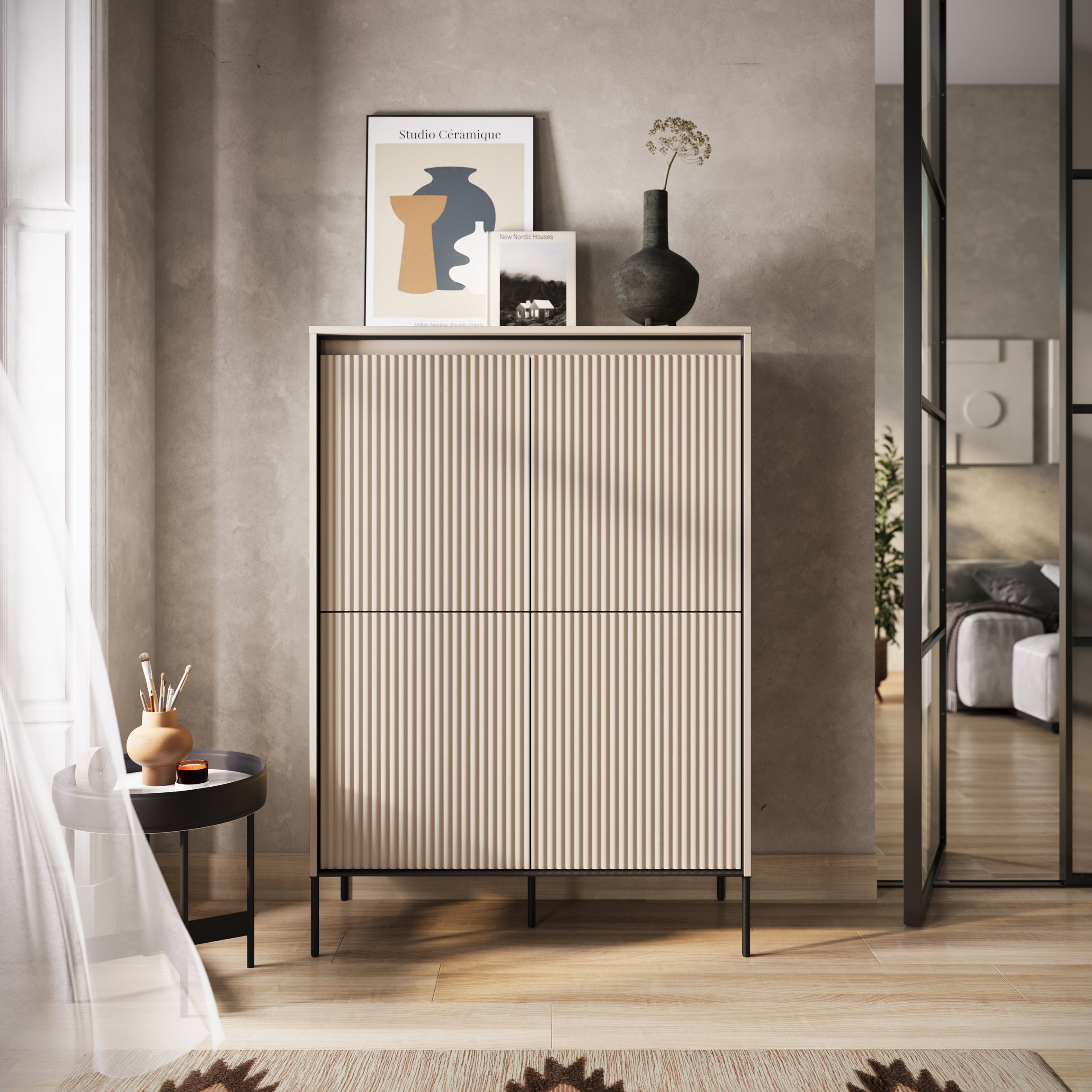 selsey-trend-hohe-kommode-98-cm-4-t-rig-mit-led-beige image 2