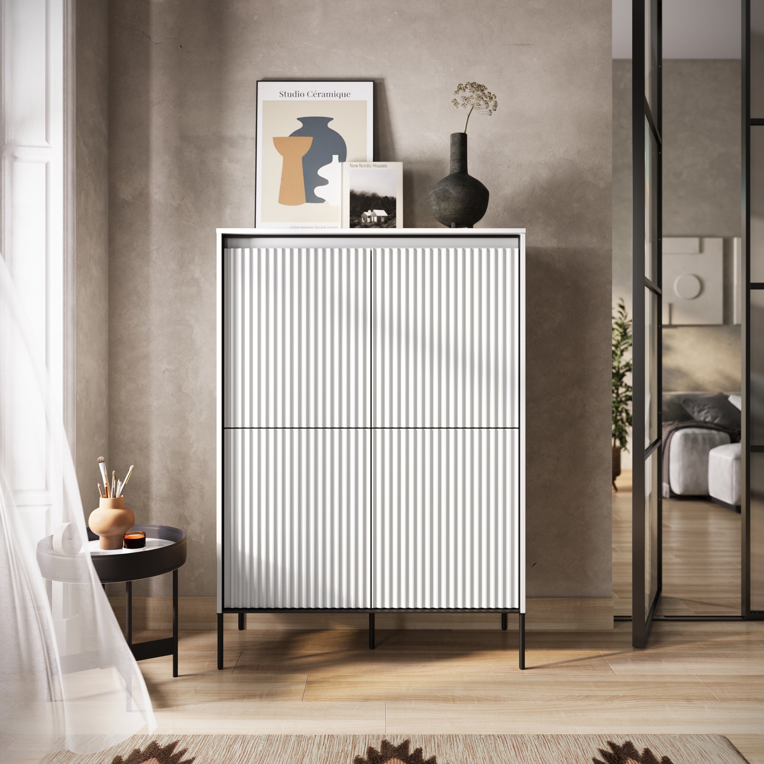 selsey-trend-viert-rige-kommode-hoch-98-cm-mit-led-wei image 2