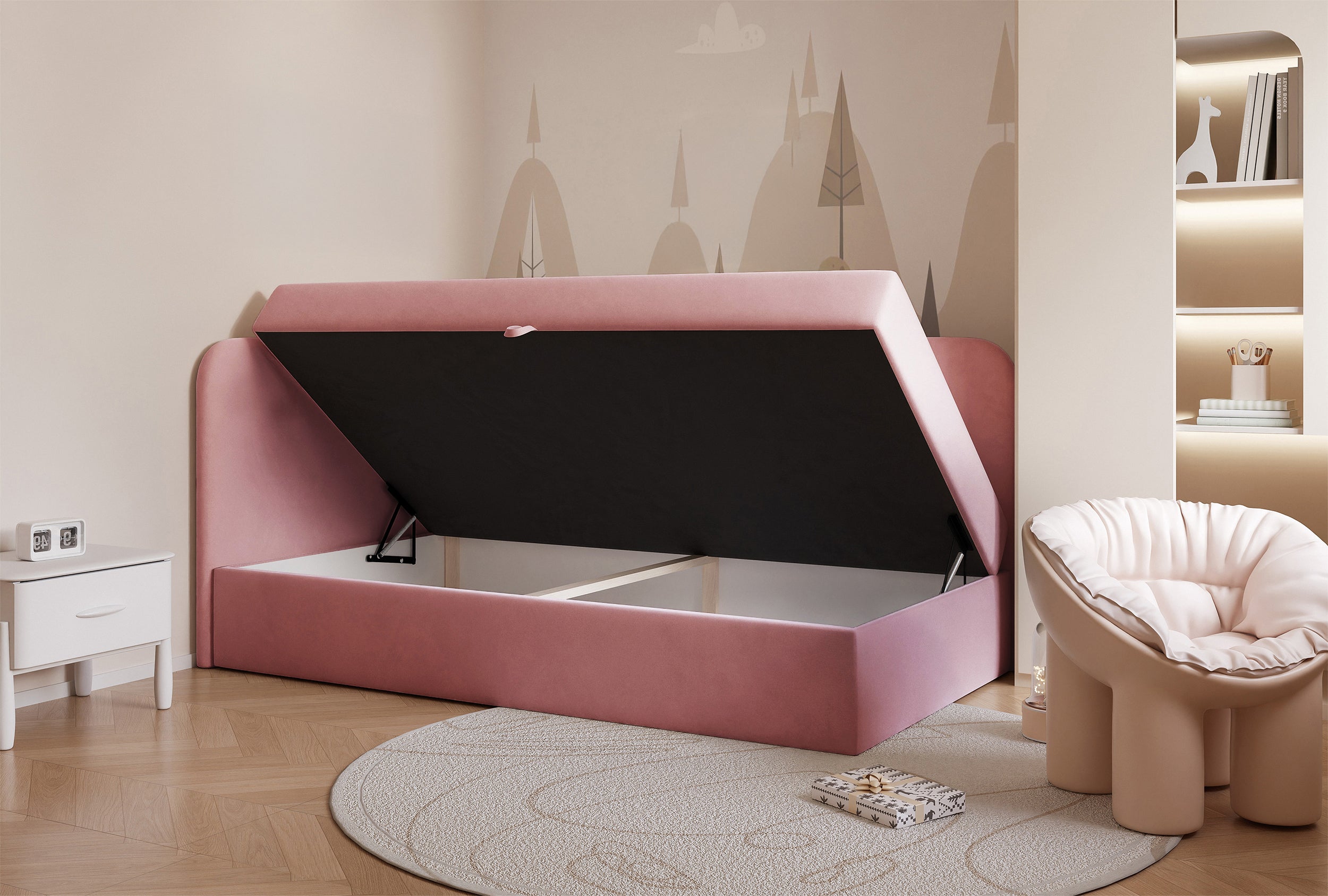 selsey-nubini-jugendbett-90x200-links-mit-stauraum-rosa-velours image 3