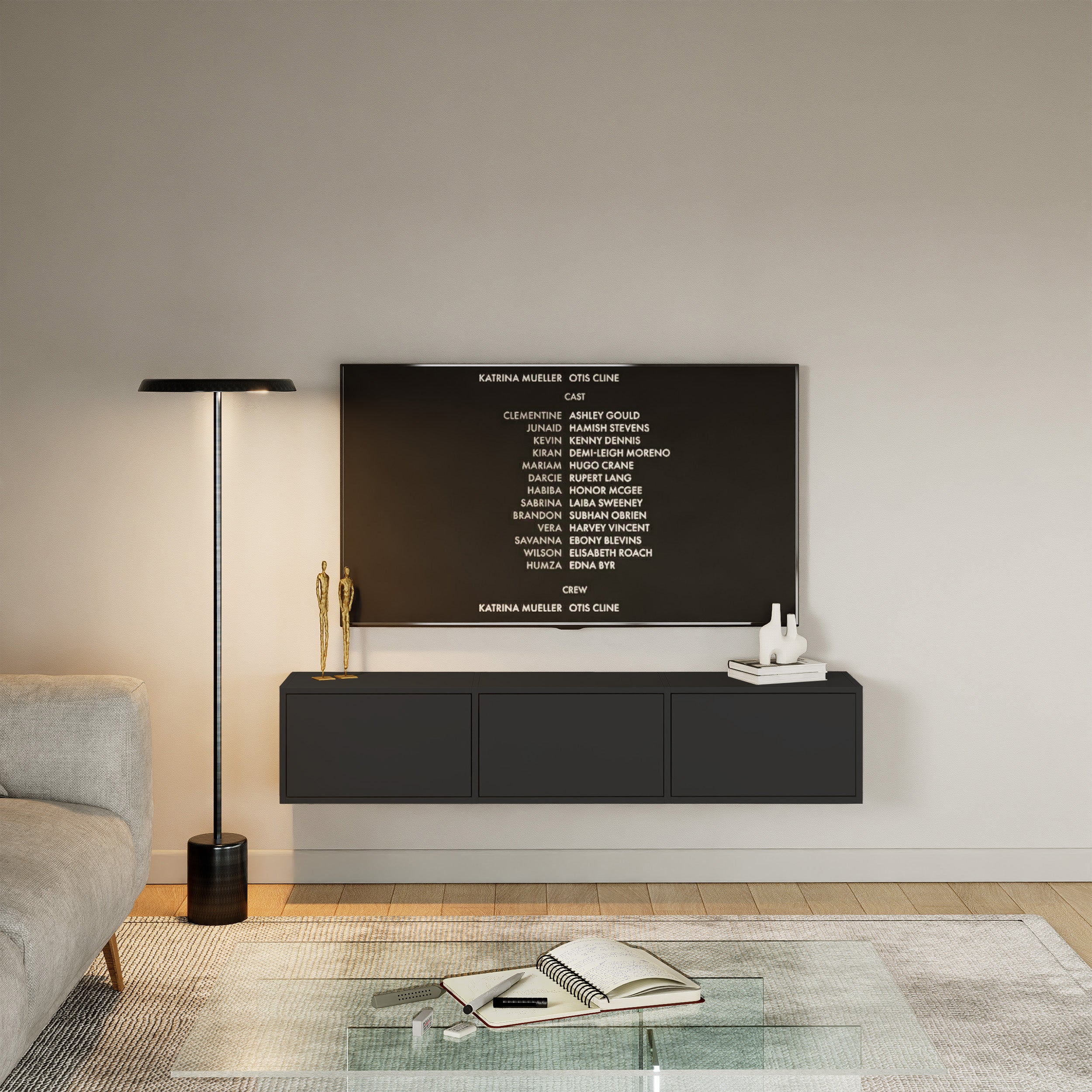 selsey-framme-h-ngender-tv-schrank-150-cm-mit-drei-klappen-schwarz-matt image 3
