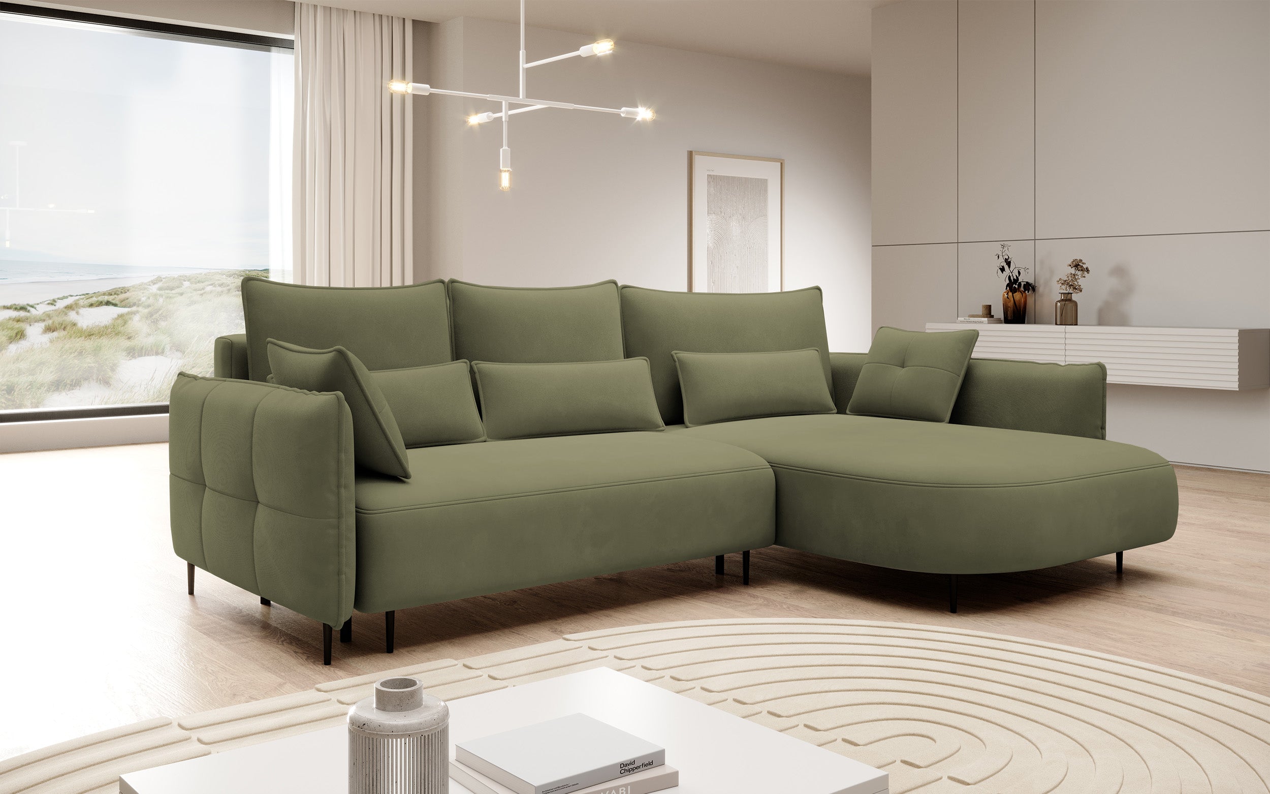 selsey-oblivio-ecksofa-mit-schlaffunktion-rechts-olivgr-ner-samt image 2