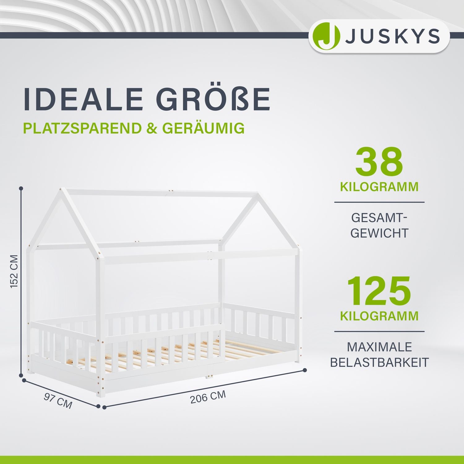 juskys-kinderbett-marli-90-x-200-cm-hausbett-wei-mit-rausfallschutz-lattenrost-u image 3