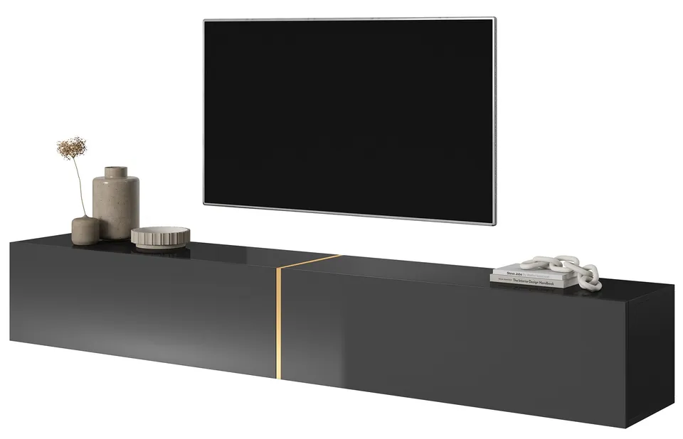 selsey-bisira-tv-schrank-200-cm-schwarz-mit-goldenem-einsatz image 1