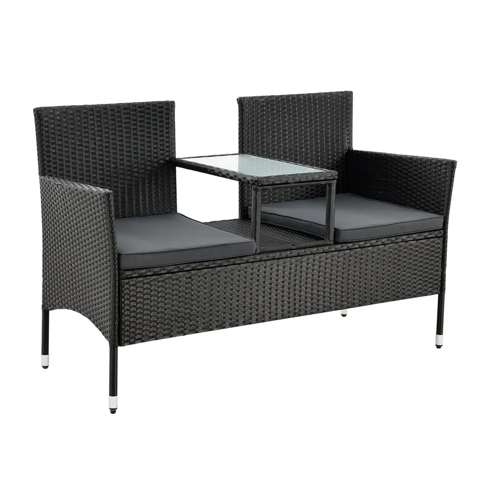 juskys-polyrattan-sitzbank-monaco-2-sitzer-schwarz-mit-tisch image 1