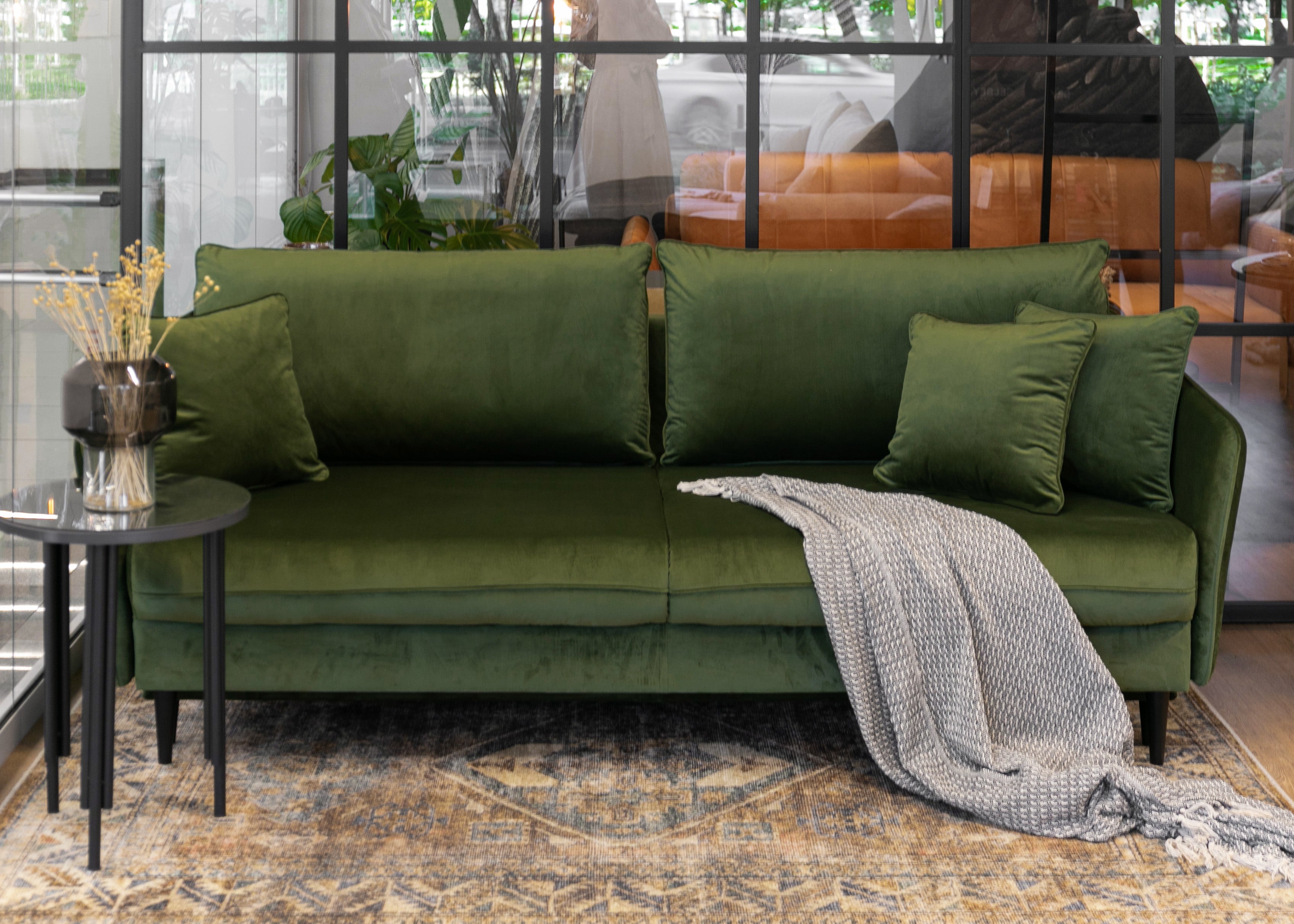 selsey-volio-dreisitziges-schlafsofa-olivgr-ner-samt-wasserabweisend-schwarze-be image 2