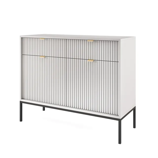 selsey-vellore-zweit-rige-kommode-104-cm-grau-geriffelte-fronten-goldene-griffe image 1
