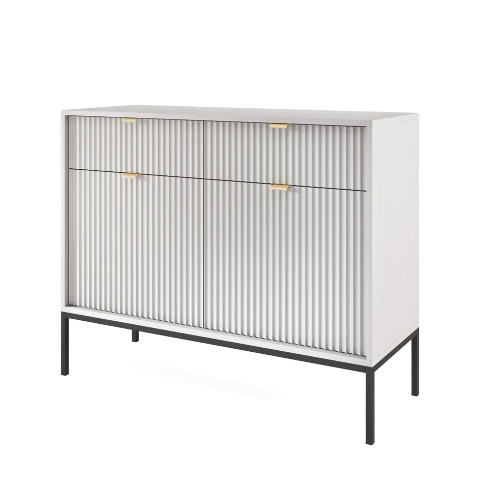selsey-vellore-zweit-rige-kommode-104-cm-grau-geriffelte-fronten-goldene-griffe image 1
