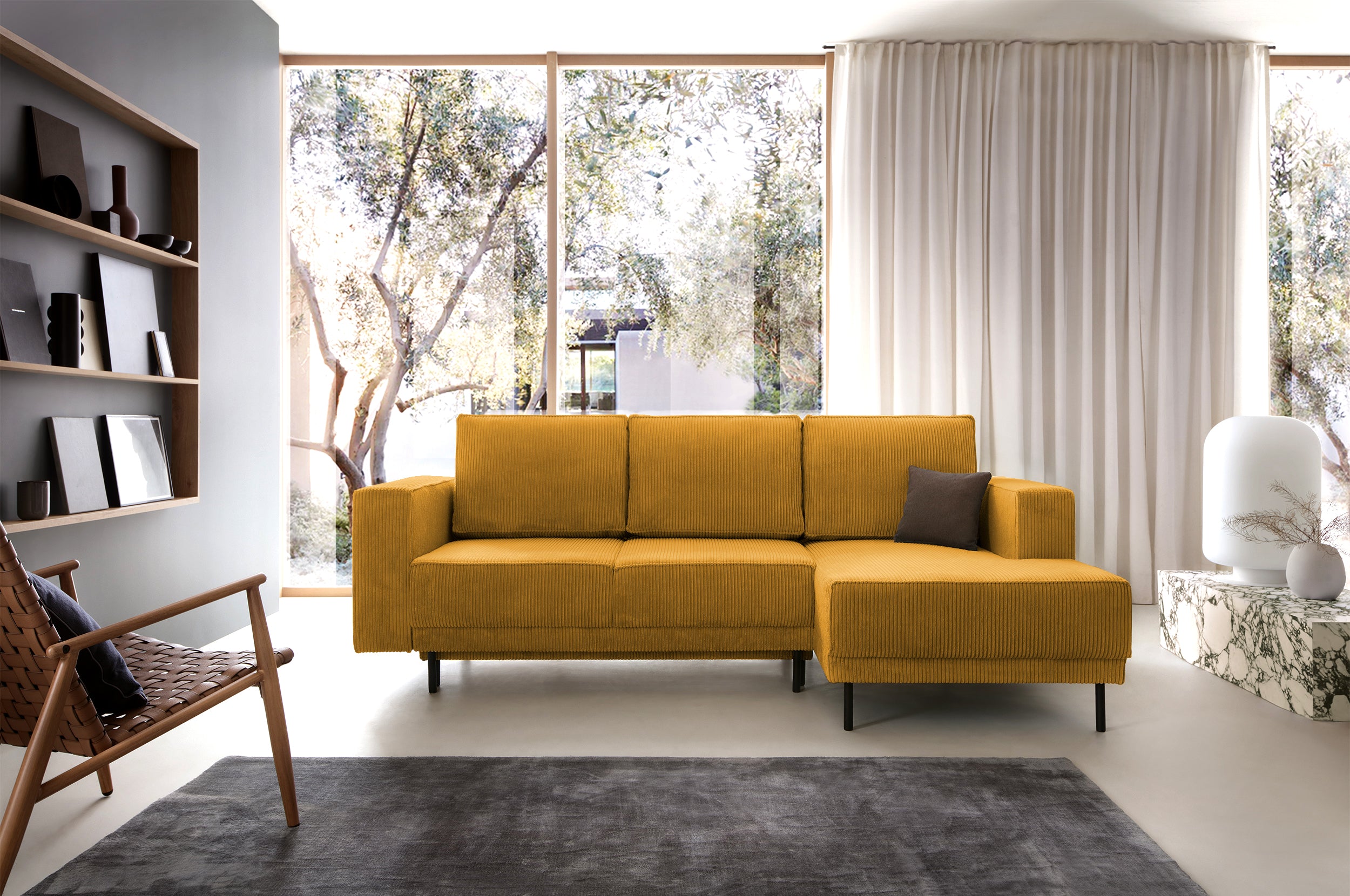 selsey-rodario-mini-ecksofa-rechts-l-form-senfgelb-cord-mit-schlaffunktion-und-s image 2