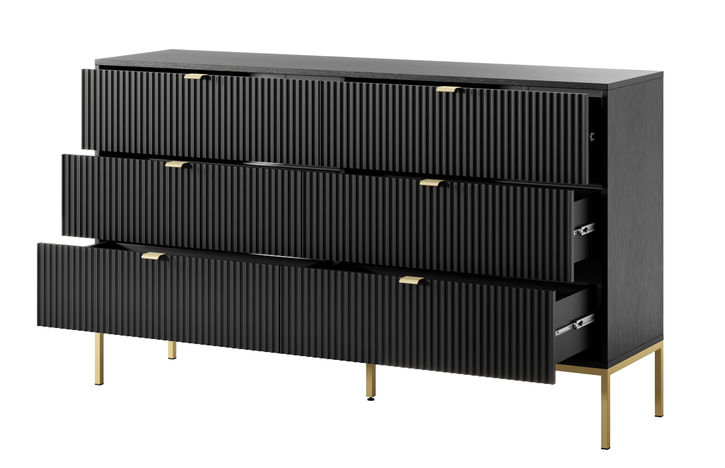 selsey-vellore-kommode-154-cm-schwarz-6-schubladen-goldenes-gestell image 4