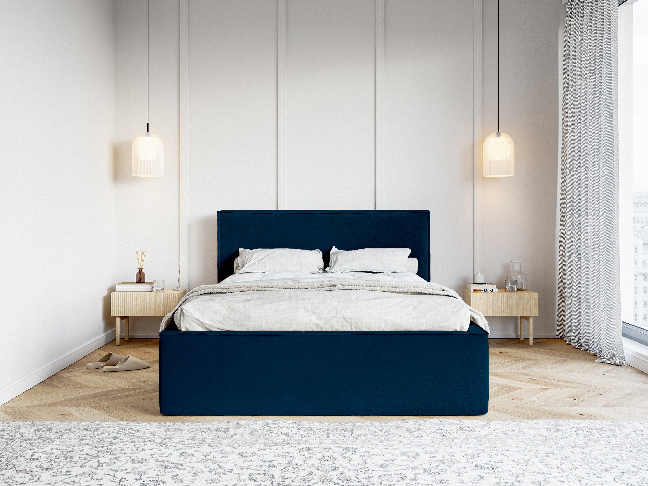 selsey-lucera-polsterbett-160x200-cm-mit-stauraum-marineblauer-velours-wasserabw image 2