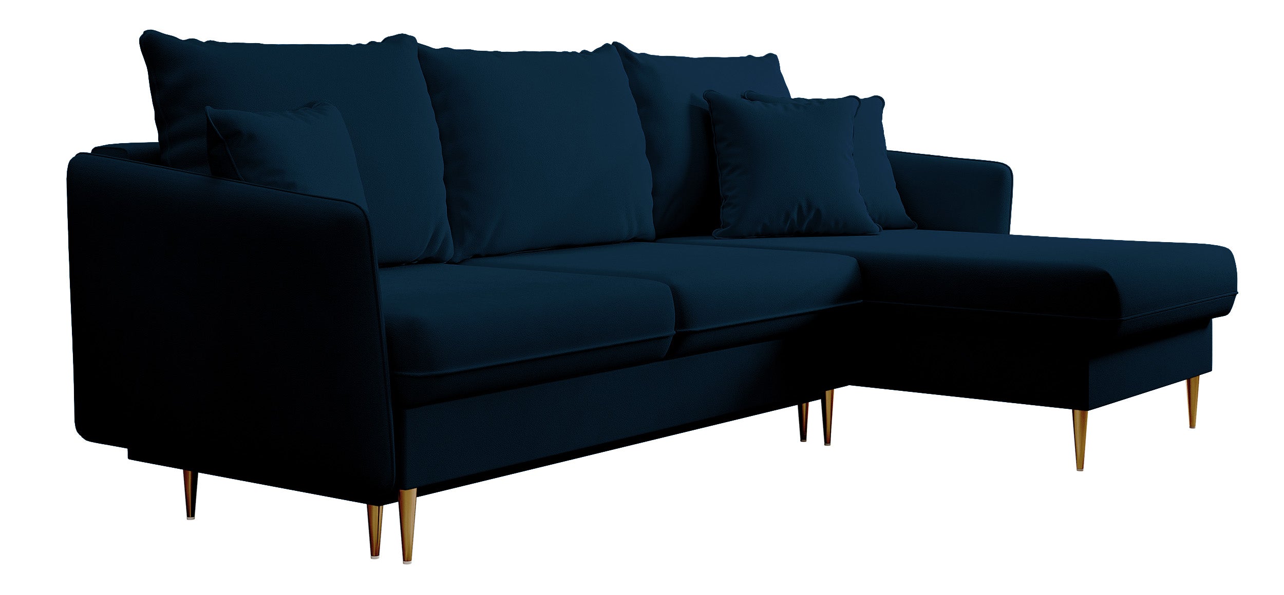 selsey-volio-ecksofa-mit-schlaffunktion-samtig-blau-wasserabweisend-mit-goldenen image 5