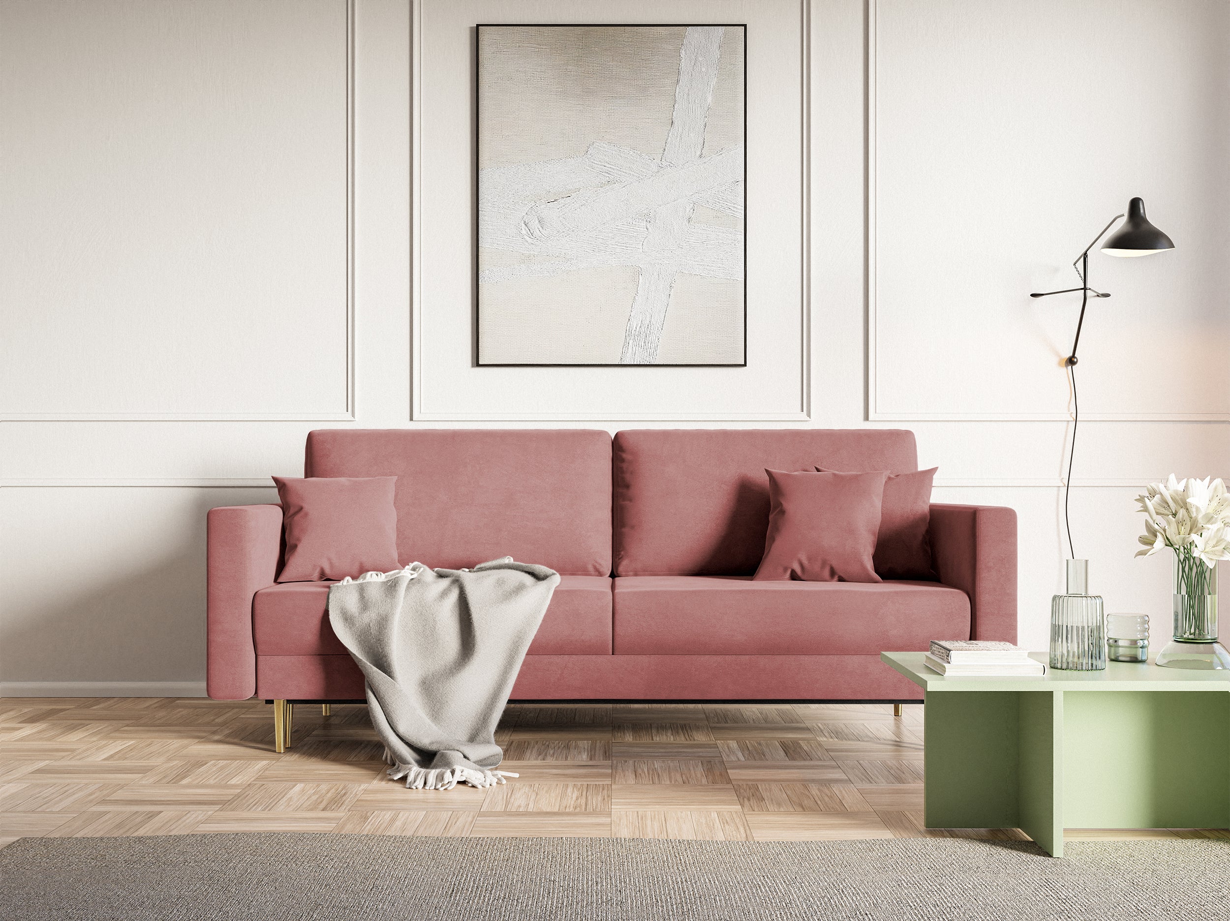 selsey-valico-3-sitzer-schlafsofa-ausklappbar-rosa-samt-wasserabweisend image 3