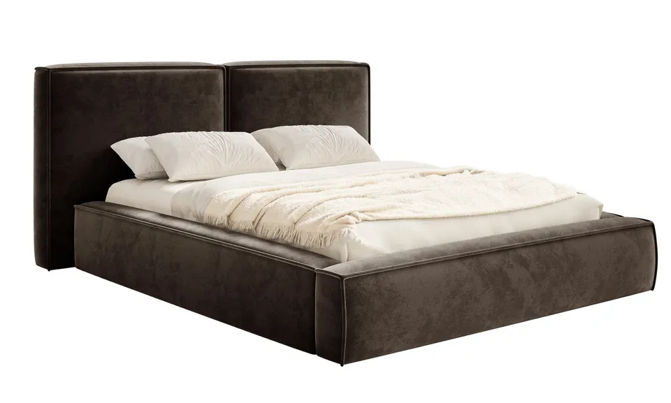 selsey-tilves-gepolstertes-bett-200x200-cm-mit-stauraum-brauner-samt-metallrahme image 1
