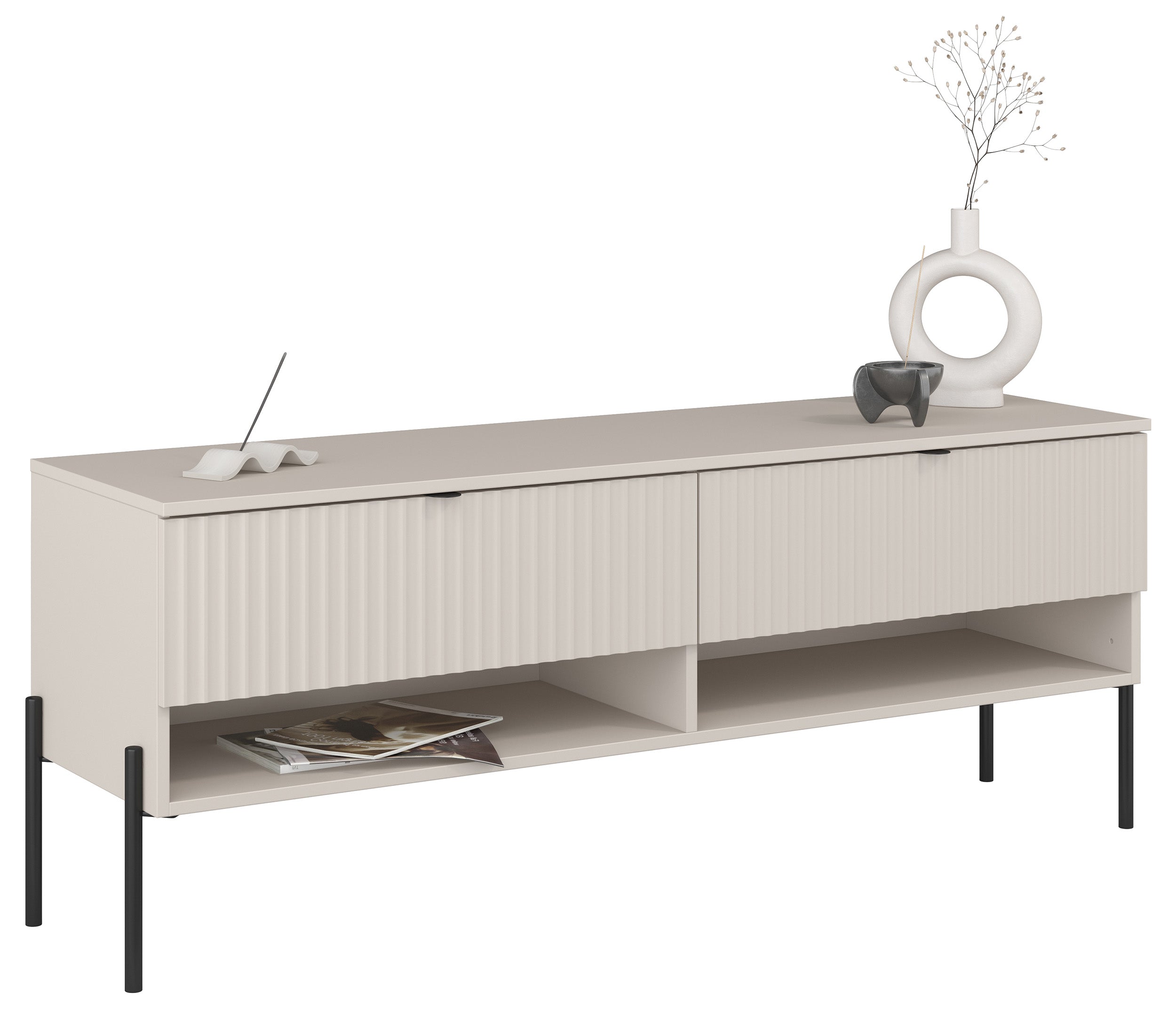 selsey-ore-tv-schrank-140-cm-kaschmir-mit-geriffelter-front-und-zwei-schubladen image 1