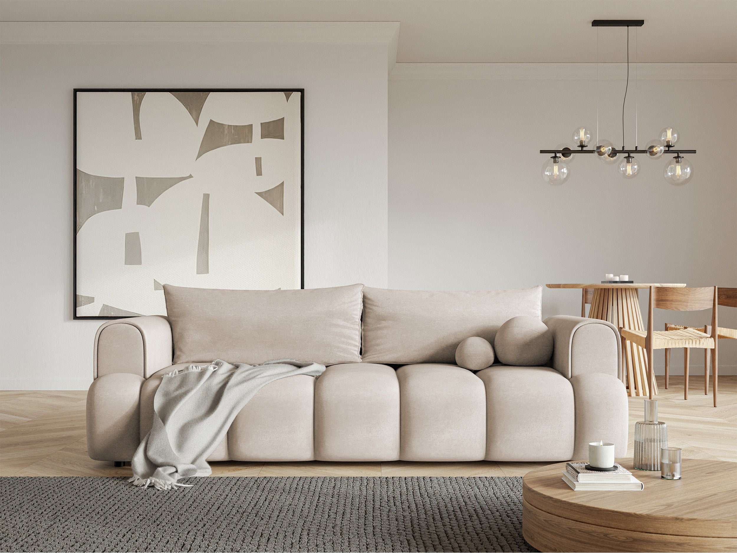 selsey-dandelino-dreisitziges-sofa-mit-schlaffunktion-graubeige-velours-wasserab image 2