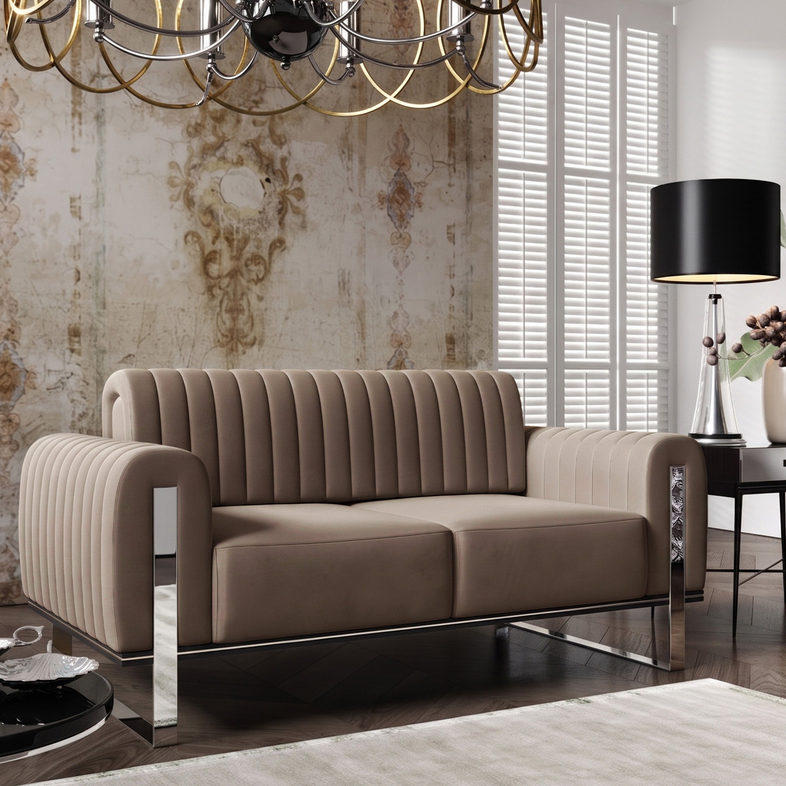 selsey-parissa-zweisitzer-sofa-in-beige-velours-mit-chromf-en image 2