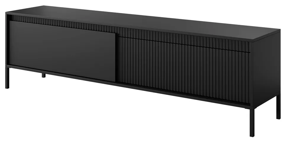 selsey-falsetto-tv-schrank-187-cm-schwarz-mit-zwei-t-ren-und-geriffelter-front image 1