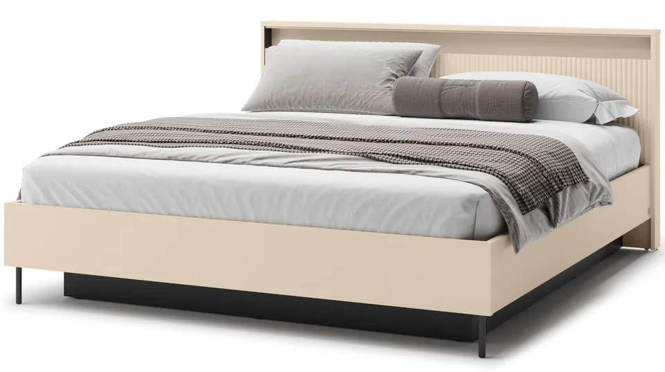 selsey-trend-bett-180x200-cm-gerillt-mit-stauraum-und-beleuchtung-sandbeige-schw image 1