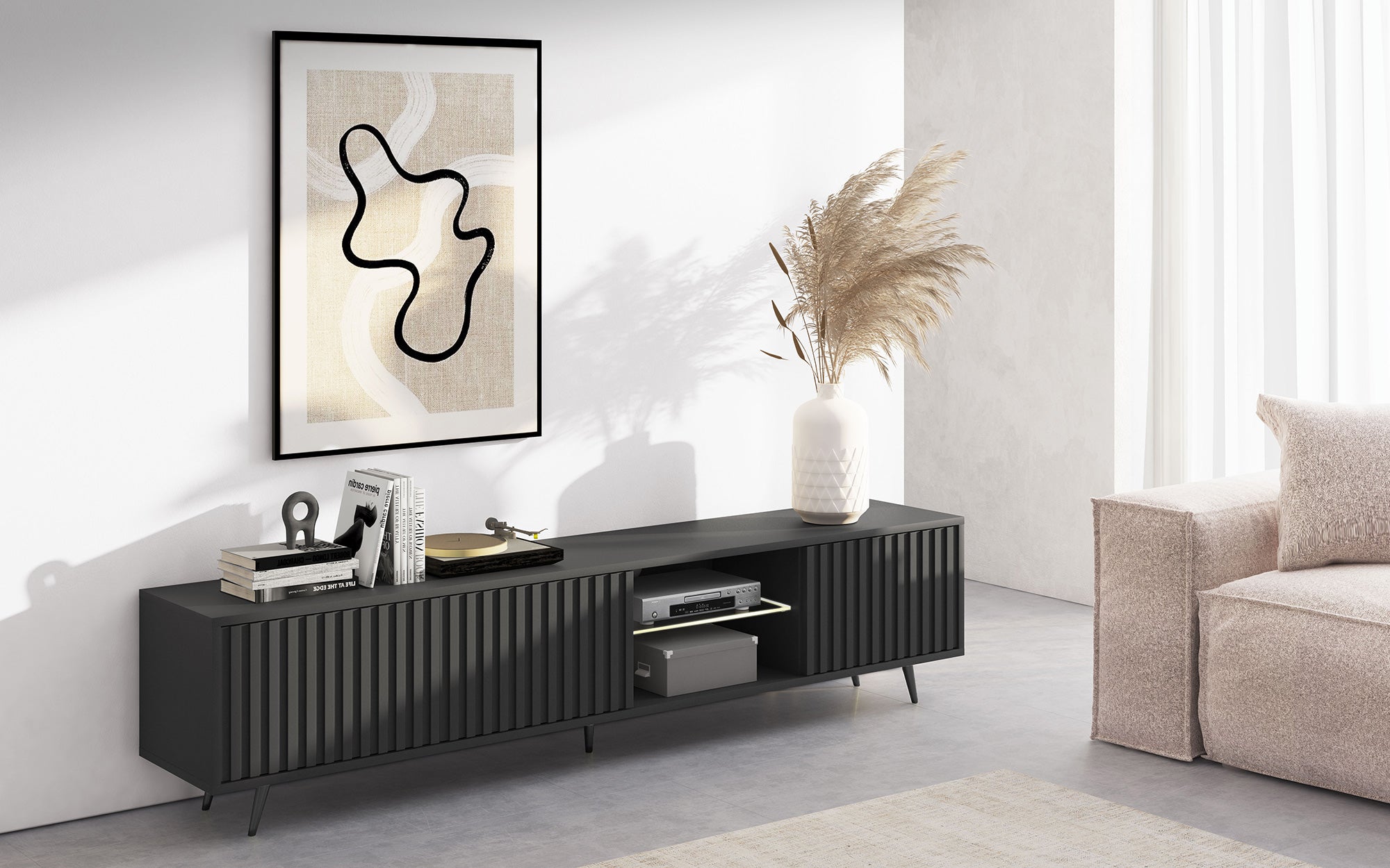 selsey-bello-tv-schrank-175-cm-schwarz-mit-lamellenfront-led-und-schwarzen-beine image 6