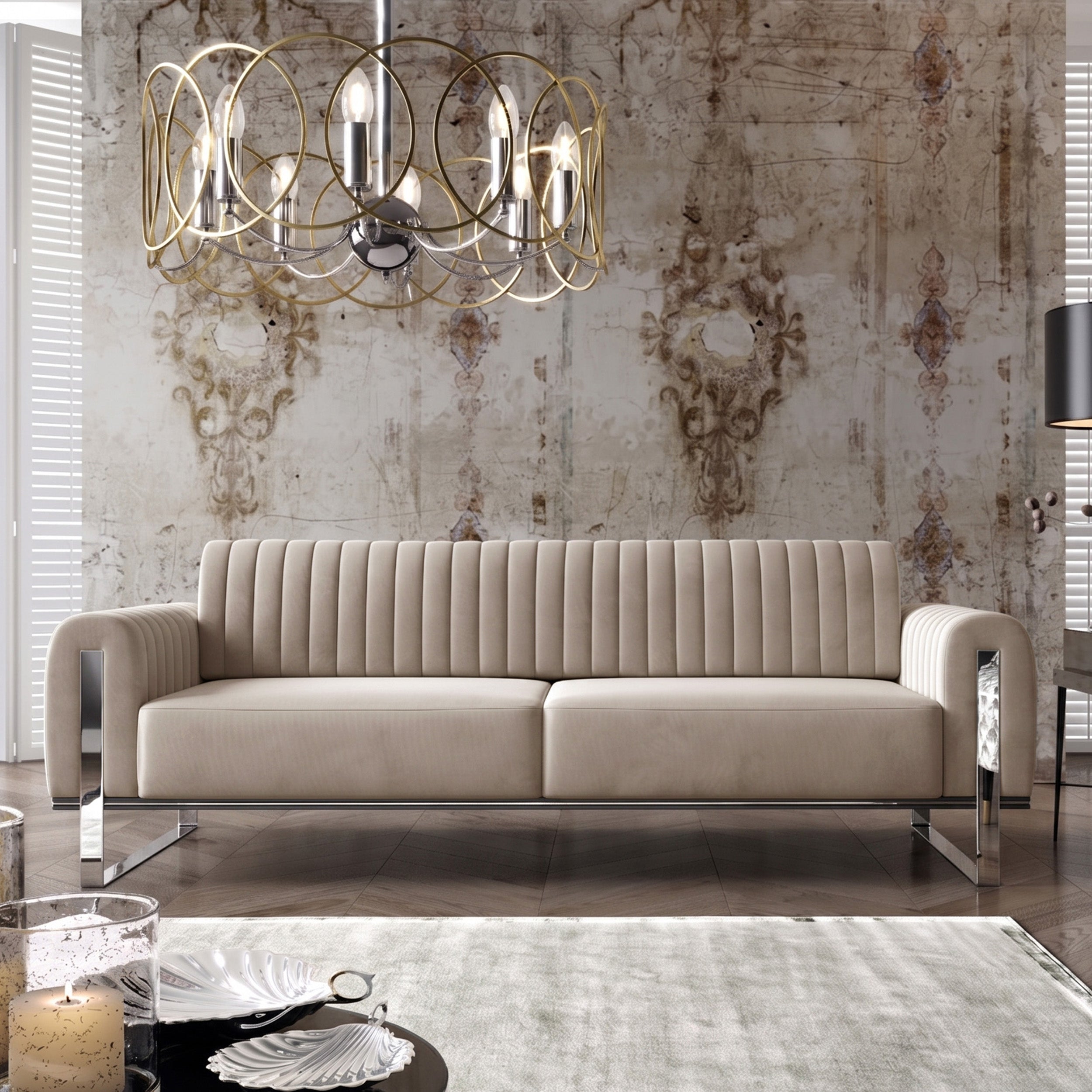 selsey-parissa-dreipersonen-sofa-hellbeiger-samt-mit-chrombeinen image 2