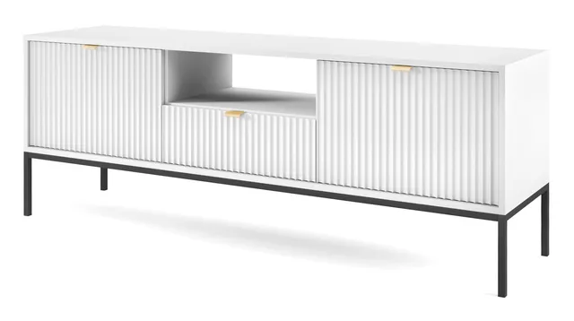 selsey-vellore-tv-schrank-154-cm-wei-mit-geriffelten-fronten-und-goldenen-griffe image 1